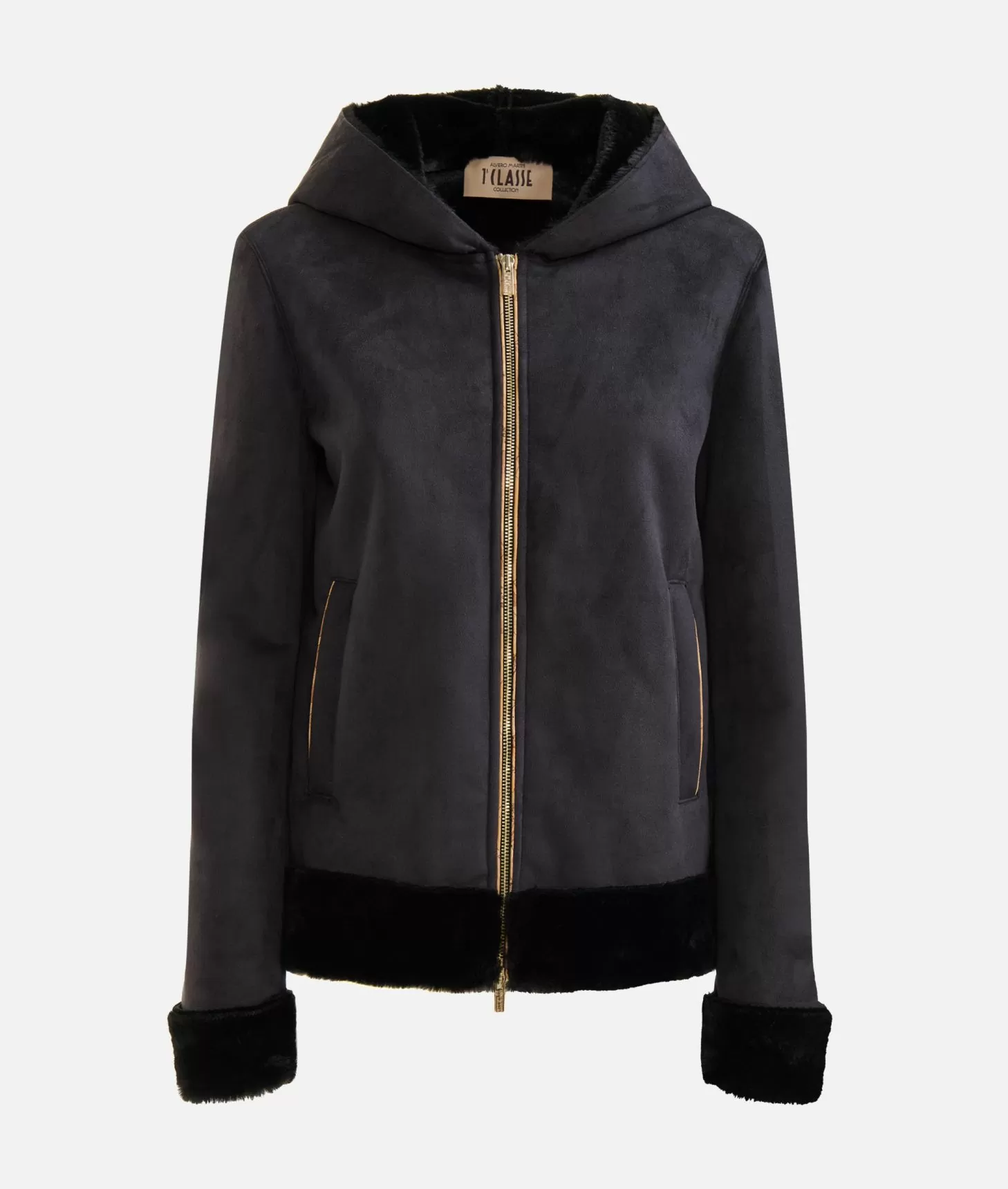 Alviero Martini 1a Classe Giacca In Eco Montone Con Cappuccio Nera