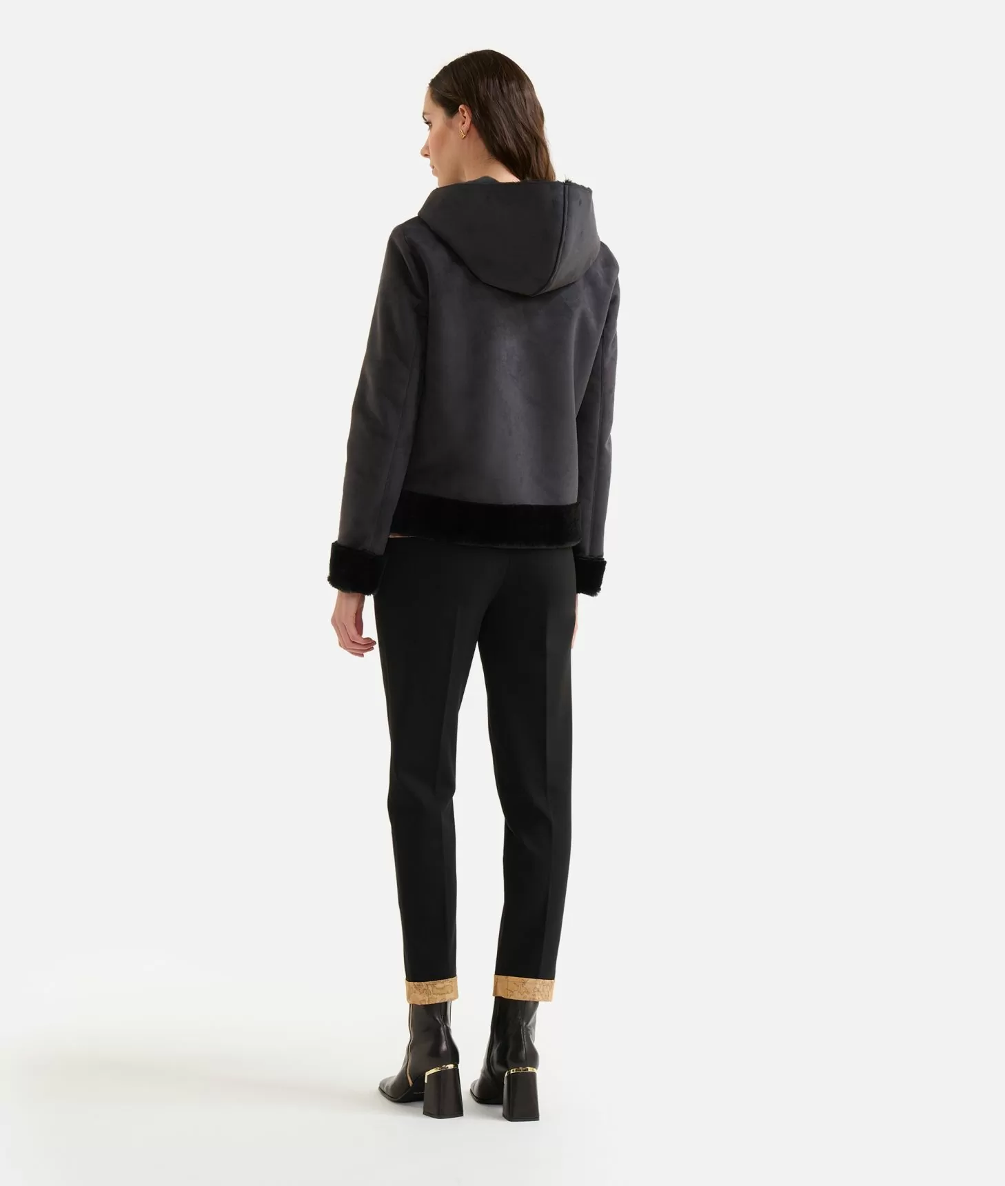 Alviero Martini 1a Classe Giacca In Eco Montone Con Cappuccio Nera