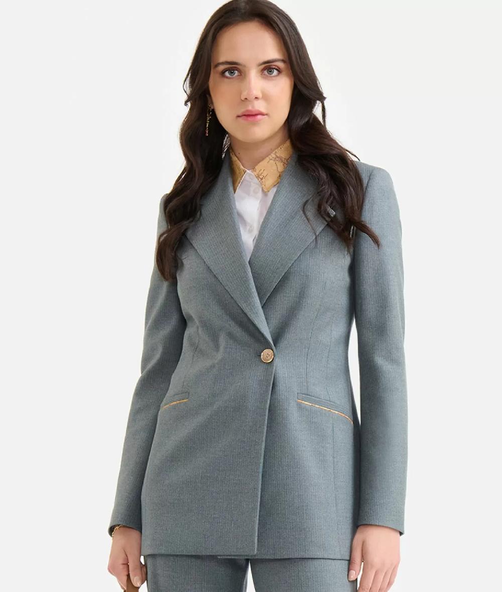 Alviero Martini 1a Classe Giacca In Gessato Fantasia Con Dettagli Geo Classic Grigia