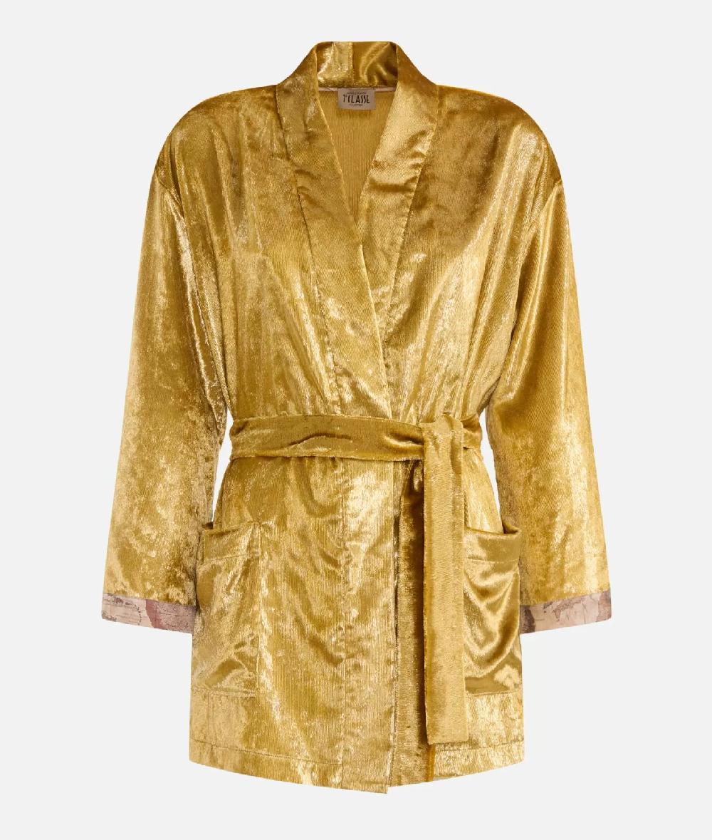 Alviero Martini 1a Classe Giacca Kimono In Velluto Lurex Special Oro