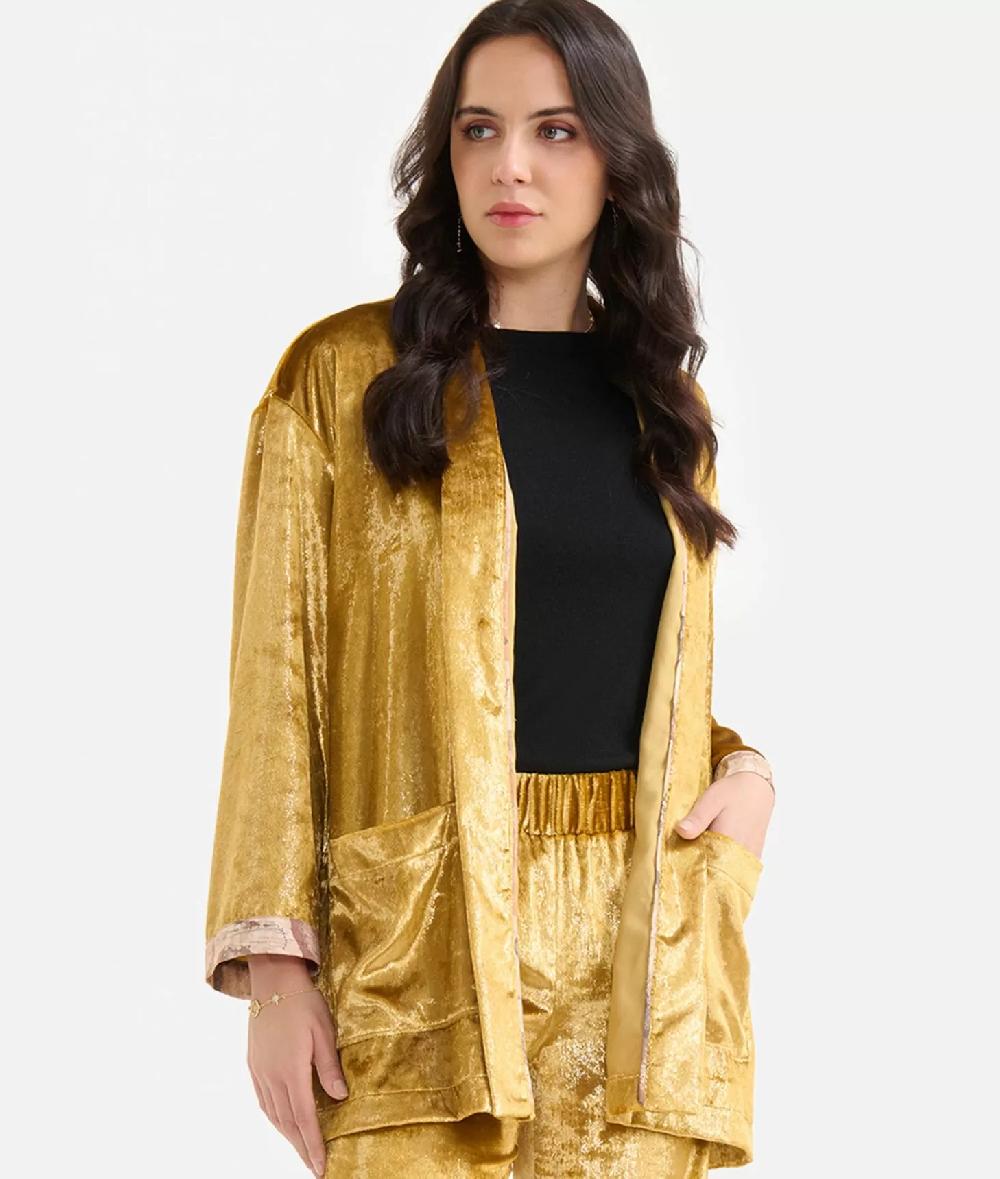 Alviero Martini 1a Classe Giacca Kimono In Velluto Lurex Special Oro