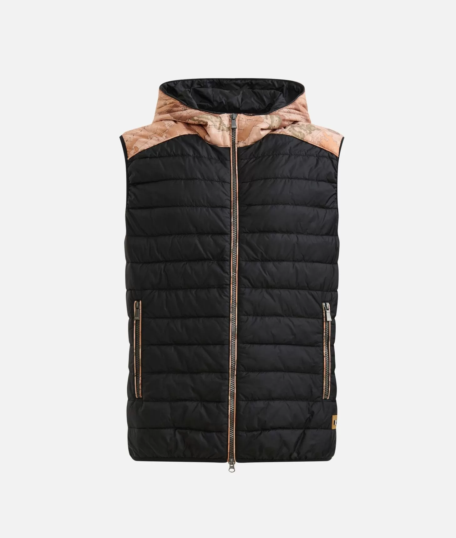 Alviero Martini 1a Classe Gilet In Nylon Imbottito Con Cappuccio Geo Classic Nero