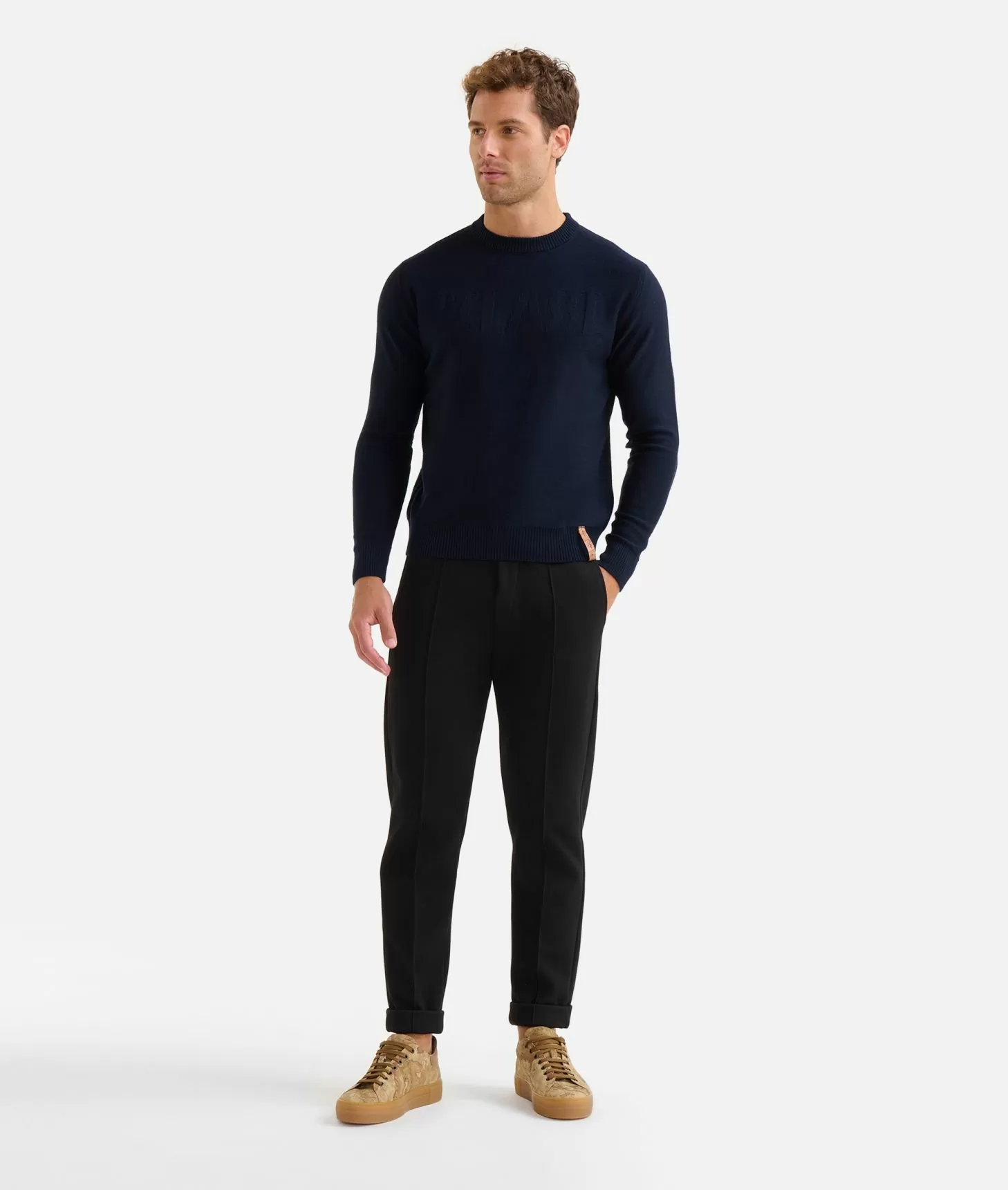 Alviero martini 1a classe Girocollo in filato misto lana con logo 1ᴬ Classe Blu Notte