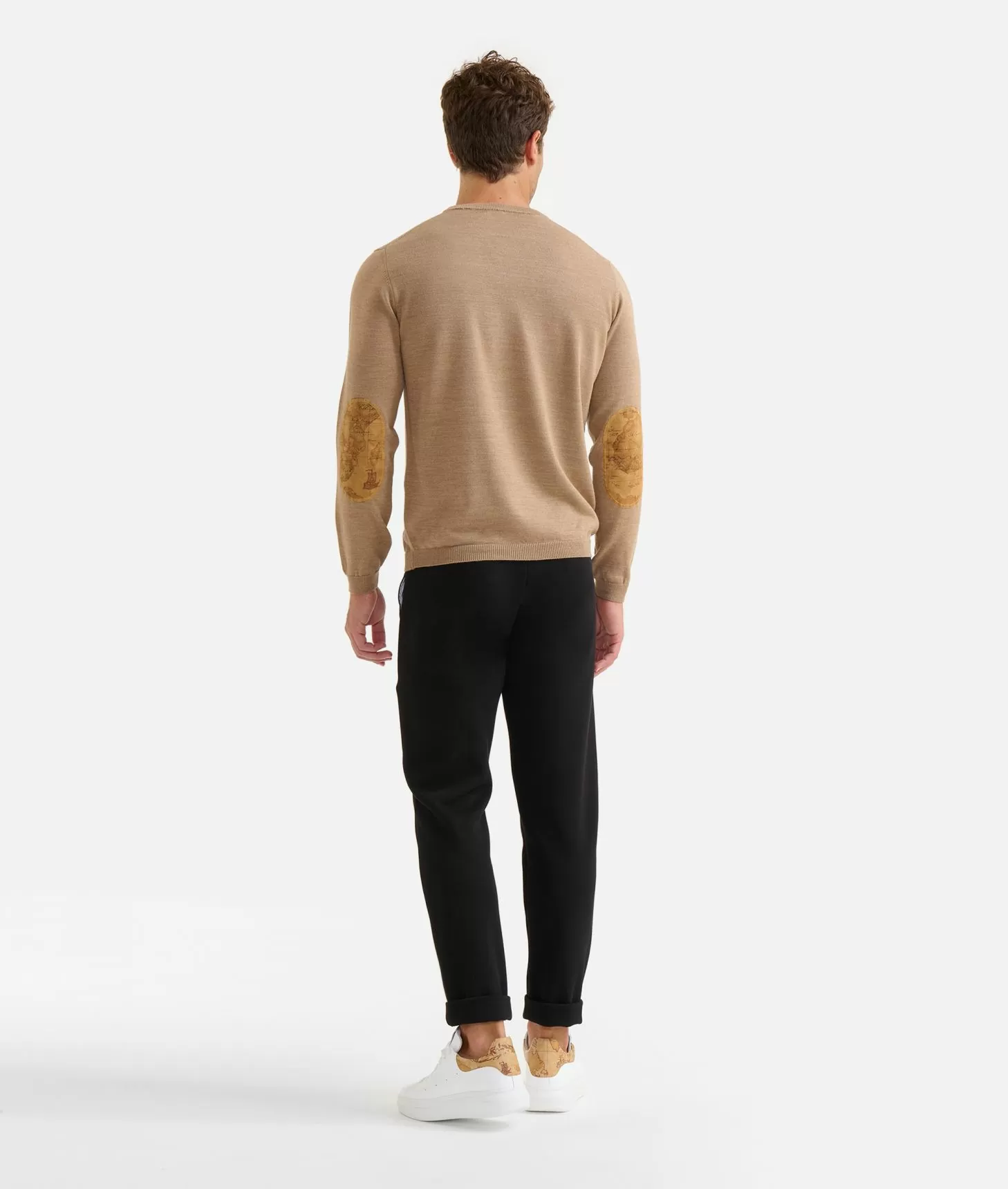 Alviero Martini 1a Classe Girocollo In Filato Misto Lana Con Toppe Geo Classic Noce