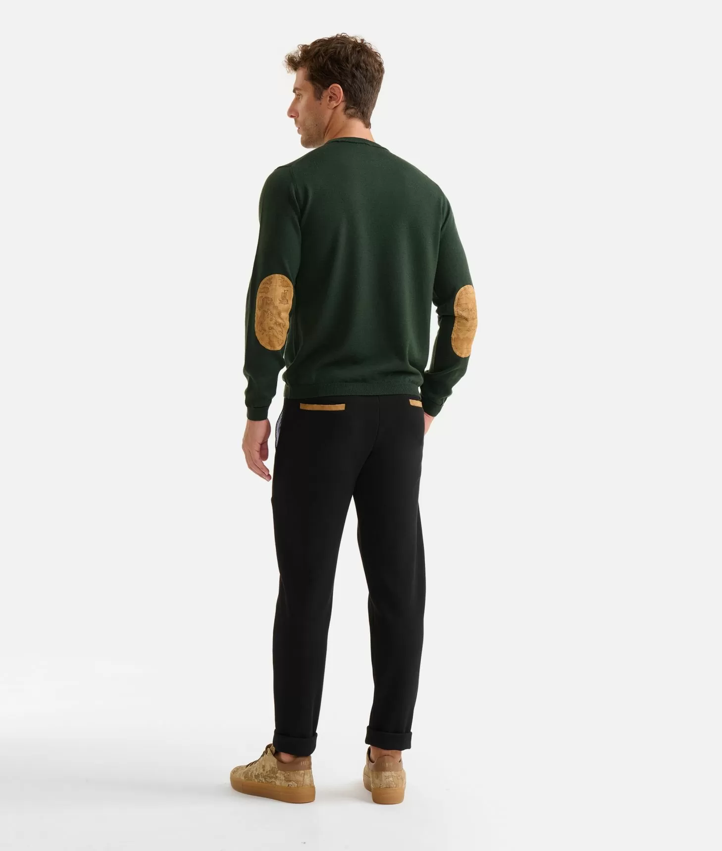 Alviero Martini 1a Classe Girocollo In Filato Misto Lana Con Toppe Geo Classic Verde Militare