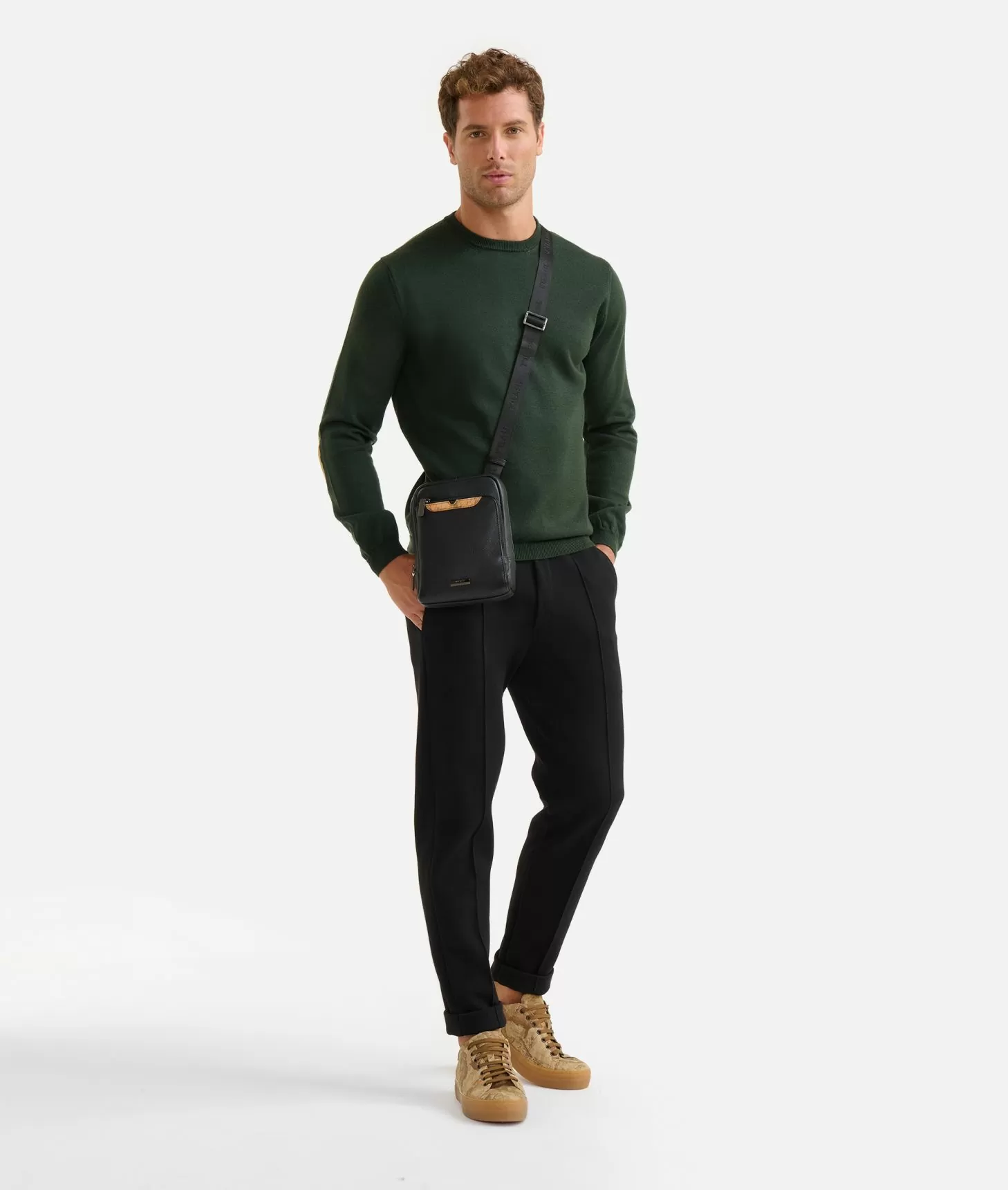 Alviero martini 1a classe Girocollo in filato misto lana con toppe Geo Classic Verde Militare