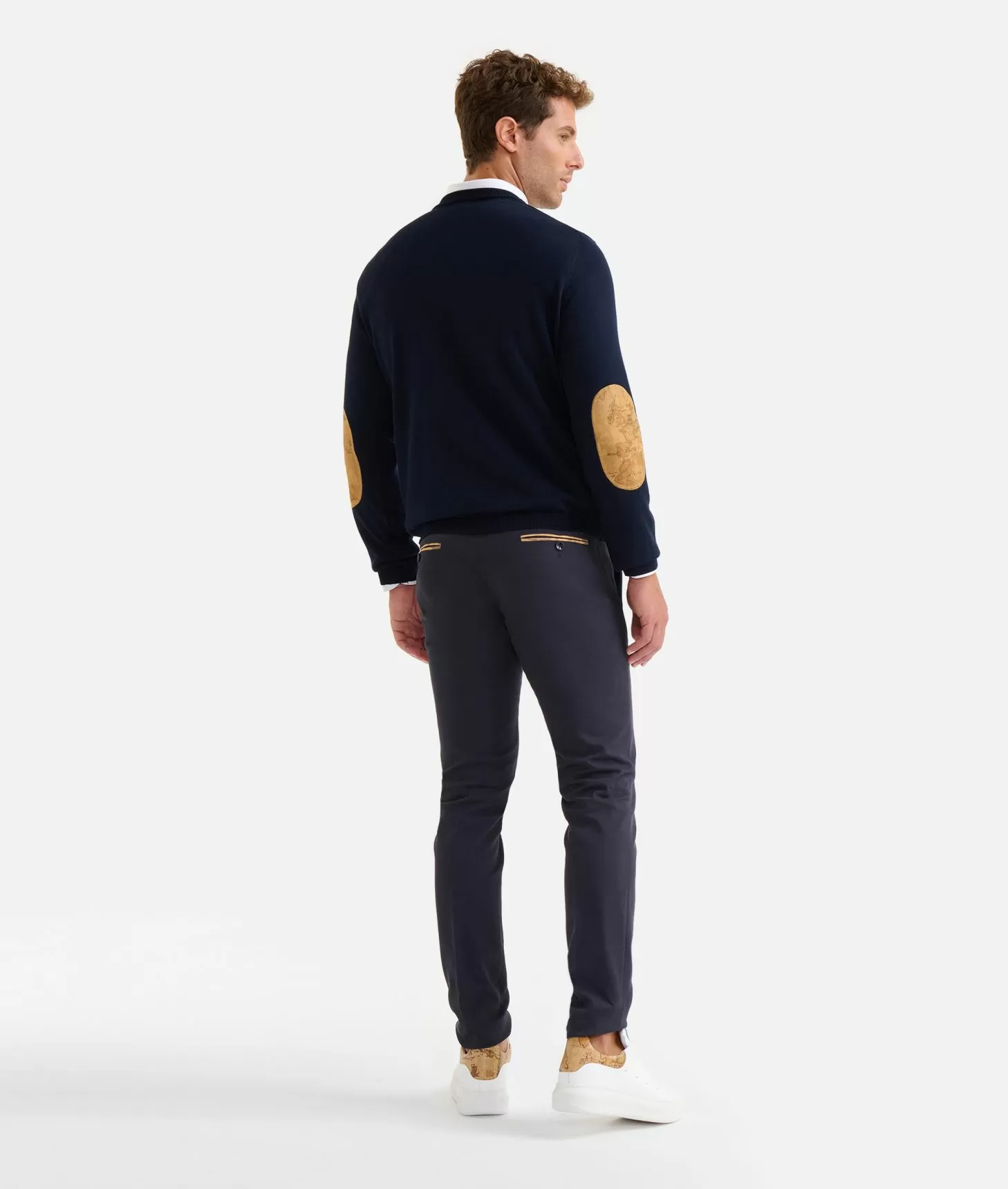 Alviero Martini 1a Classe Girocollo In Filato Misto Lana Con Toppe Geo Classic Blu Notte