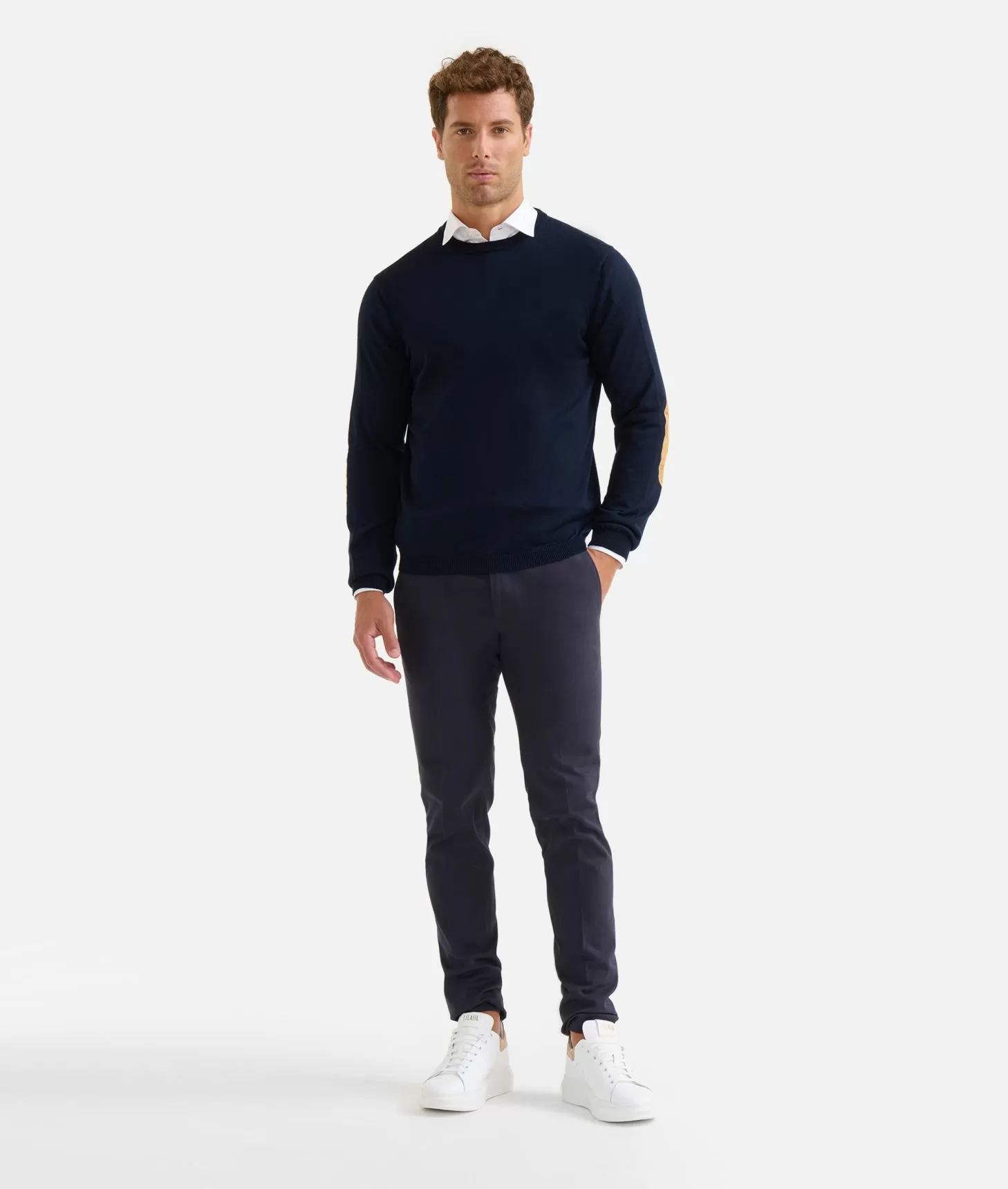 Alviero martini 1a classe Girocollo in filato misto lana con toppe Geo Classic Blu Notte