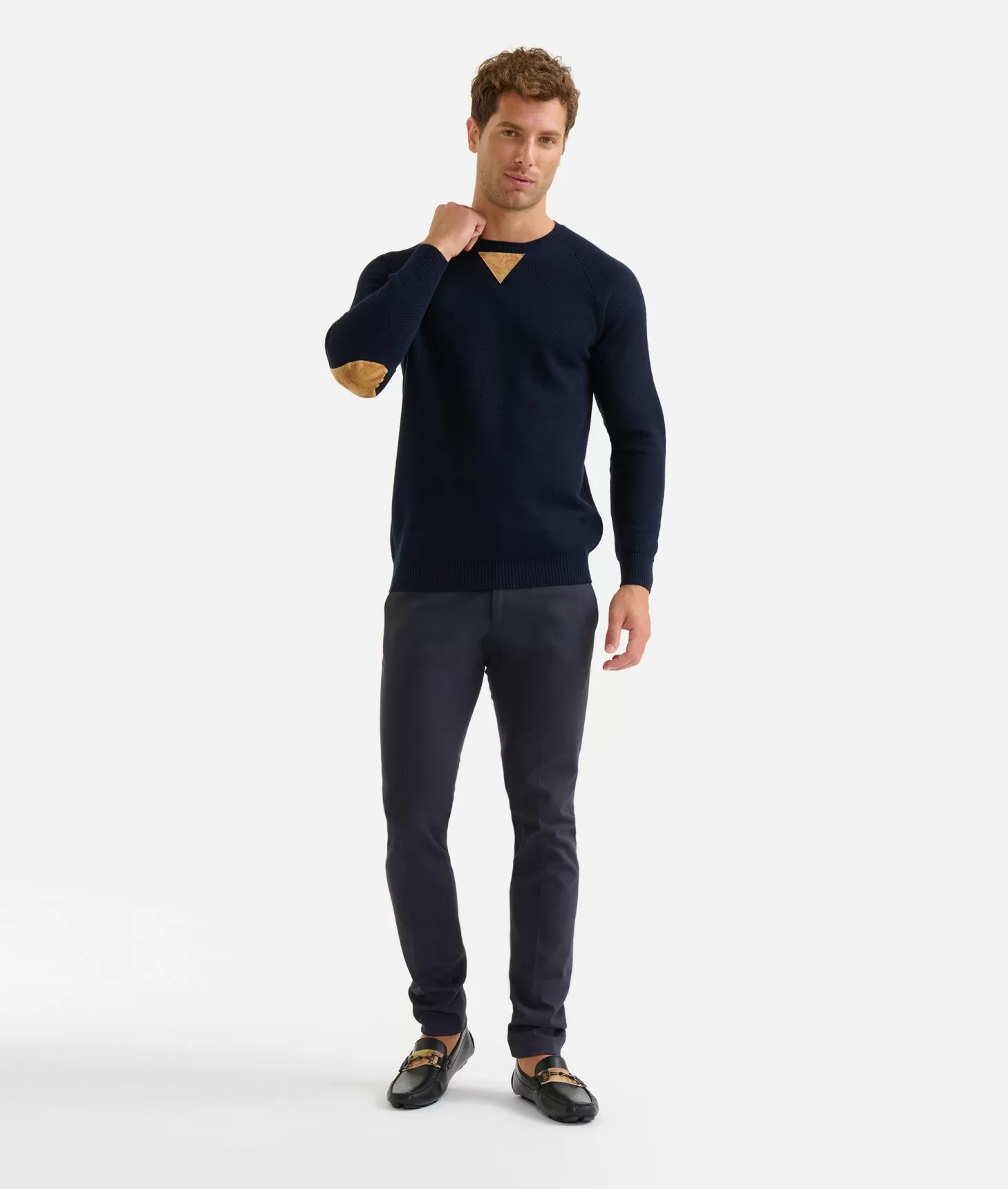 Alviero martini 1a classe Girocollo in filato misto lana con toppe Geo Classic Blu Notte