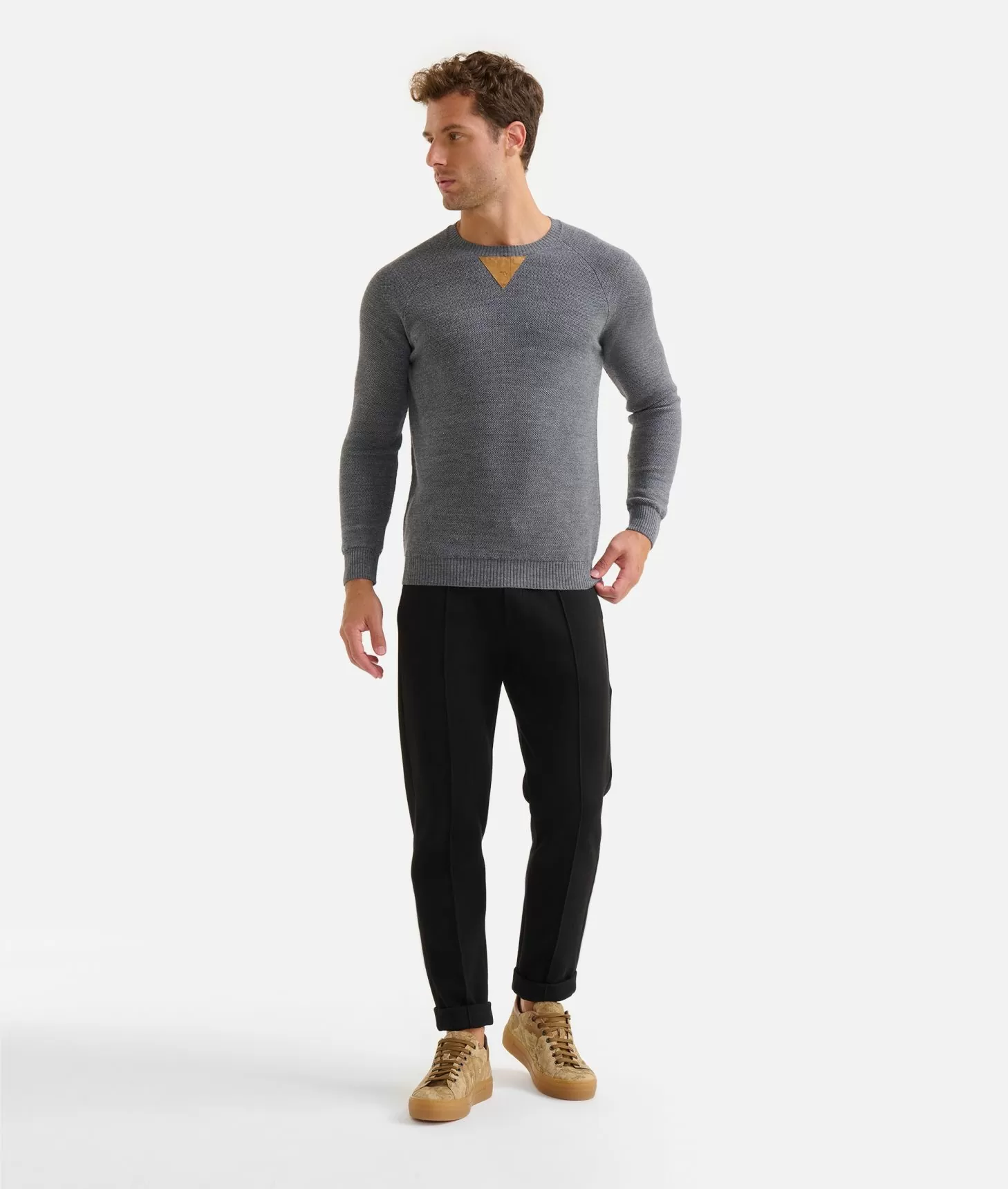 Alviero martini 1a classe Girocollo in filato misto lana con toppe Geo Classic Grigio