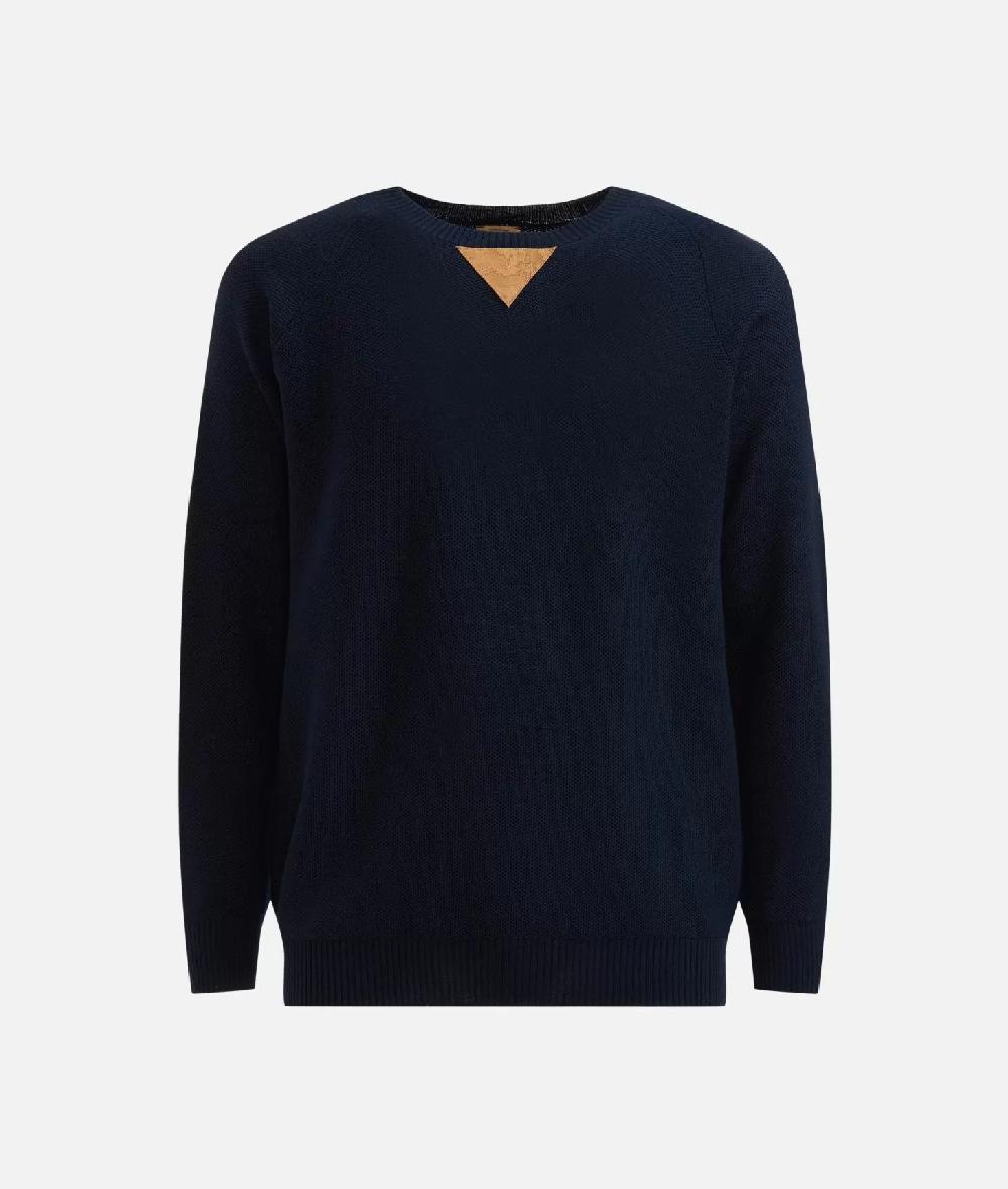 Alviero Martini 1a Classe Girocollo In Filato Misto Lana Con Toppe Geo Classic Blu Notte