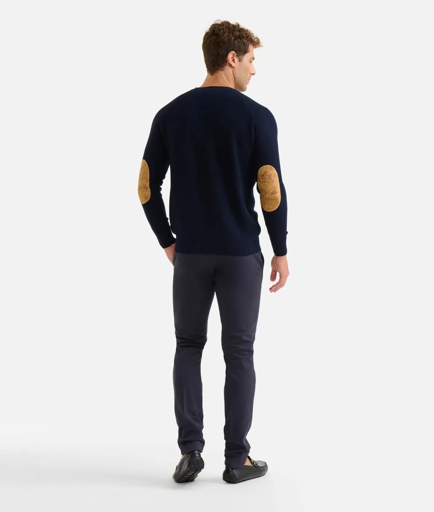 Alviero Martini 1a Classe Girocollo In Filato Misto Lana Con Toppe Geo Classic Blu Notte