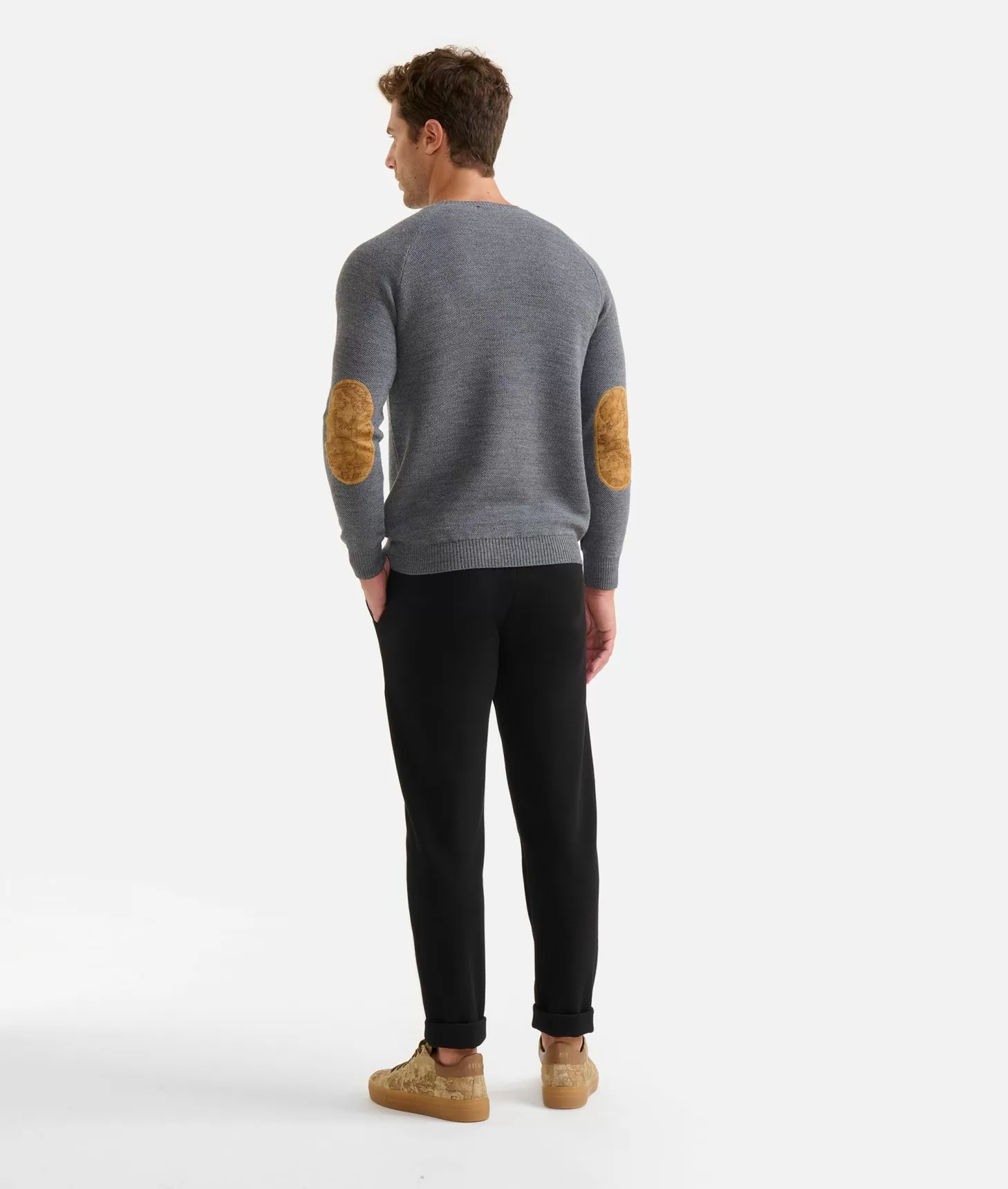 Alviero Martini 1a Classe Girocollo In Filato Misto Lana Con Toppe Geo Classic Grigio