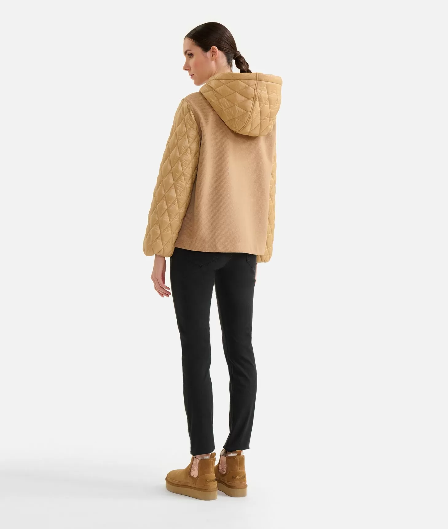 Alviero Martini 1a Classe Giubbino Bimaterico In Panno Diagonale E Nylon Imbottito Cammello