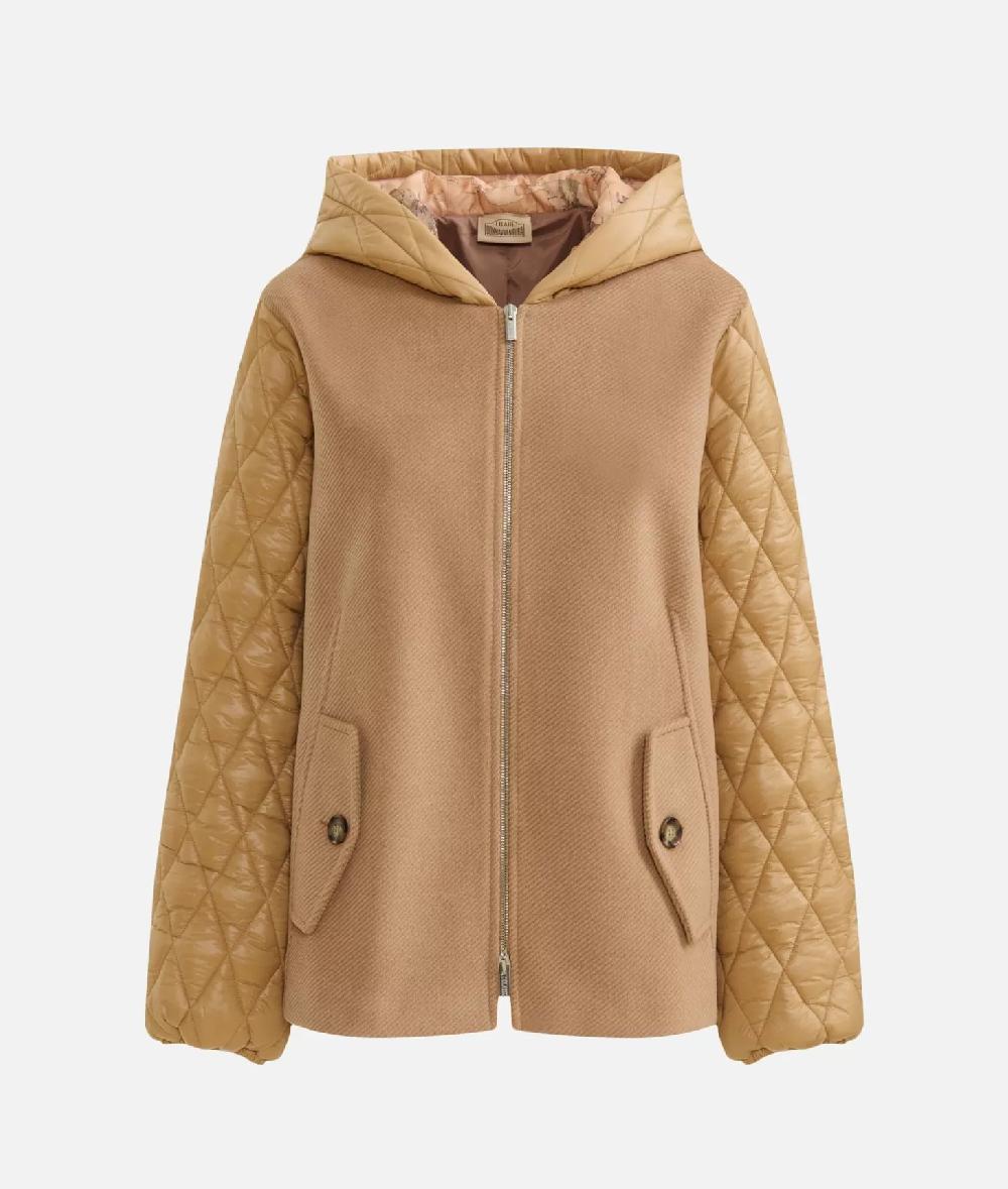 Alviero Martini 1a Classe Giubbino Bimaterico In Panno Diagonale E Nylon Imbottito Cammello