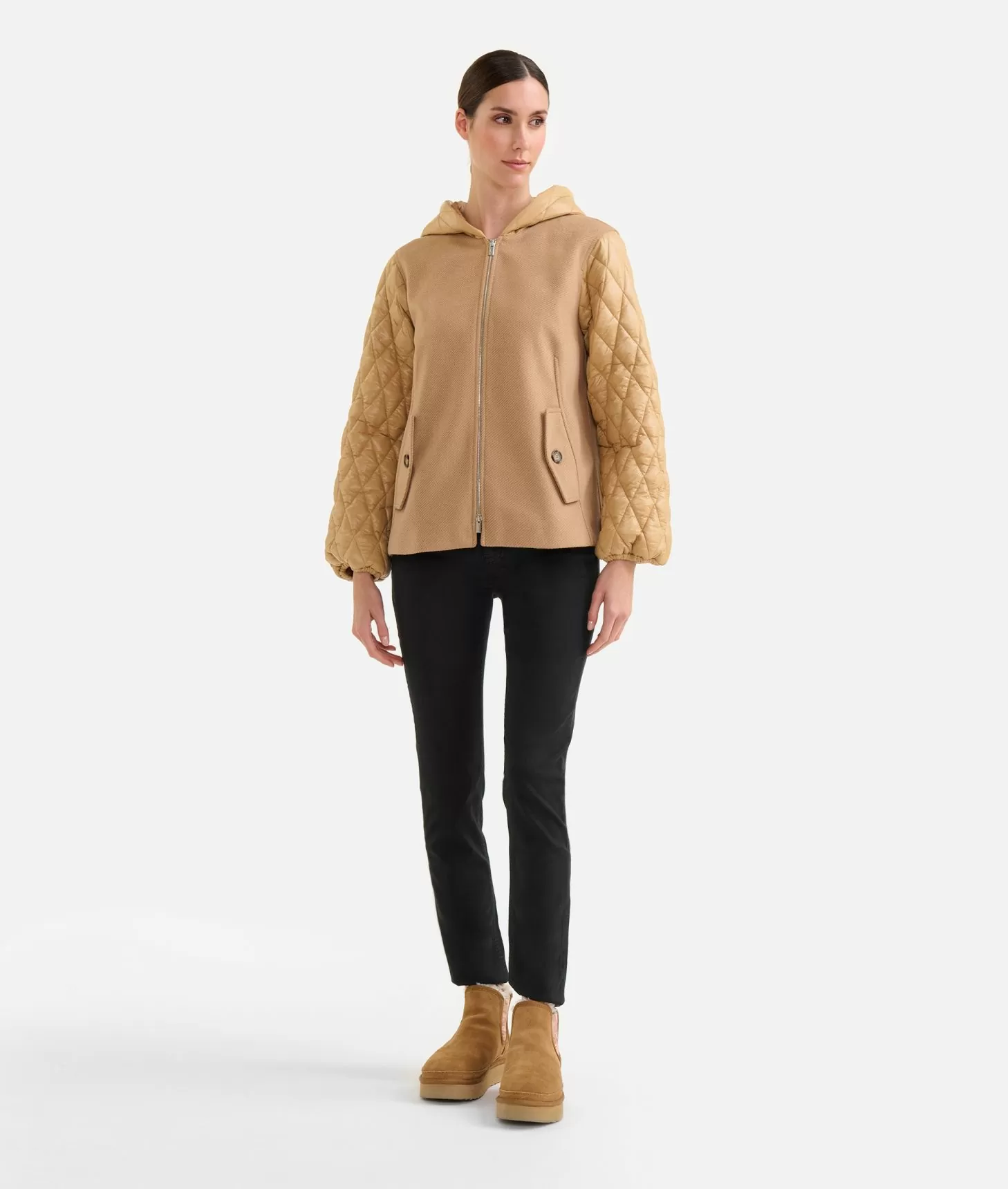 Alviero martini 1a classe Giubbino bimaterico in panno diagonale e nylon imbottito Cammello