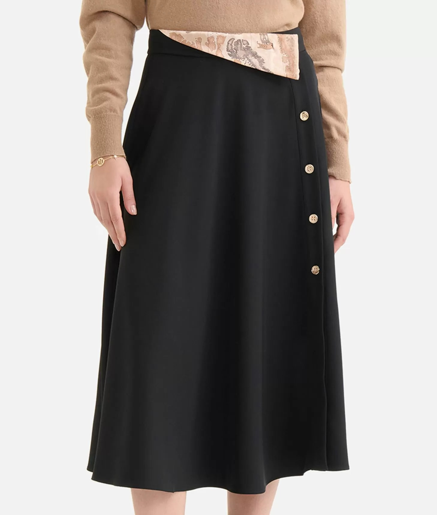 Alviero Martini 1a Classe Gonna Con Bottoni Gioiello In Cady Inverno Nera