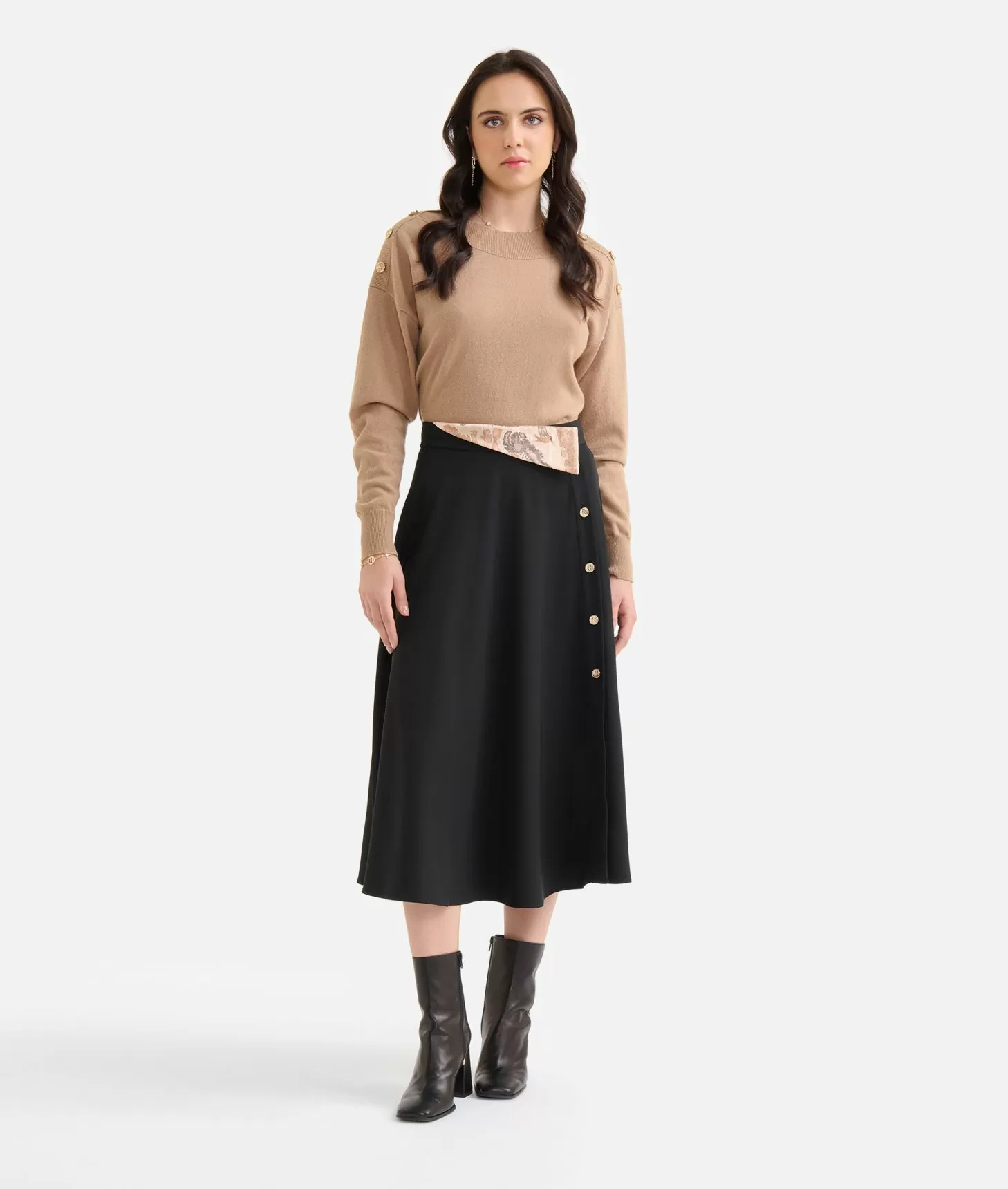 Alviero martini 1a classe Gonna con bottoni gioiello in cady inverno Nera