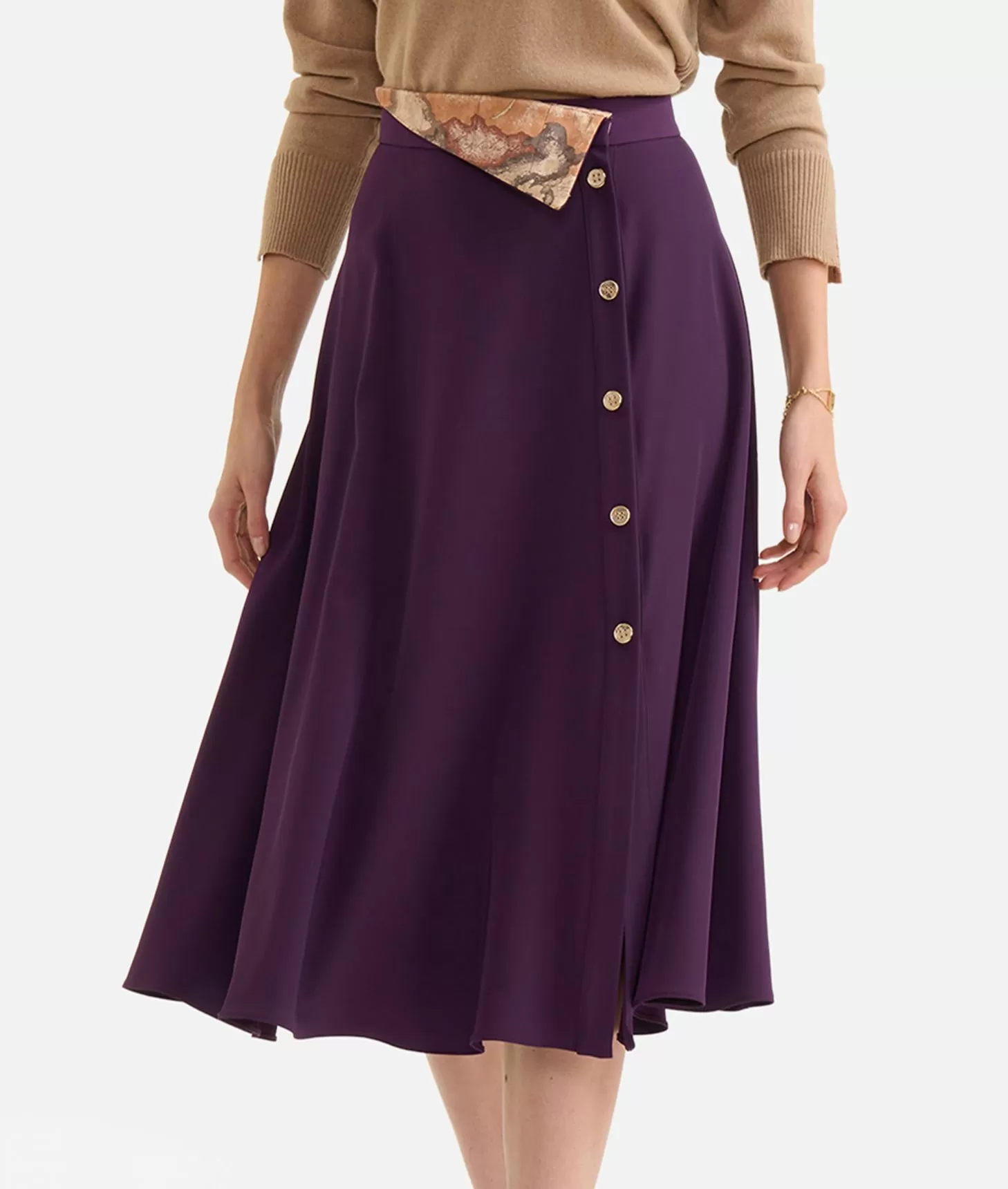 Alviero Martini 1a Classe Gonna Con Bottoni Gioiello In Cady Inverno Uva