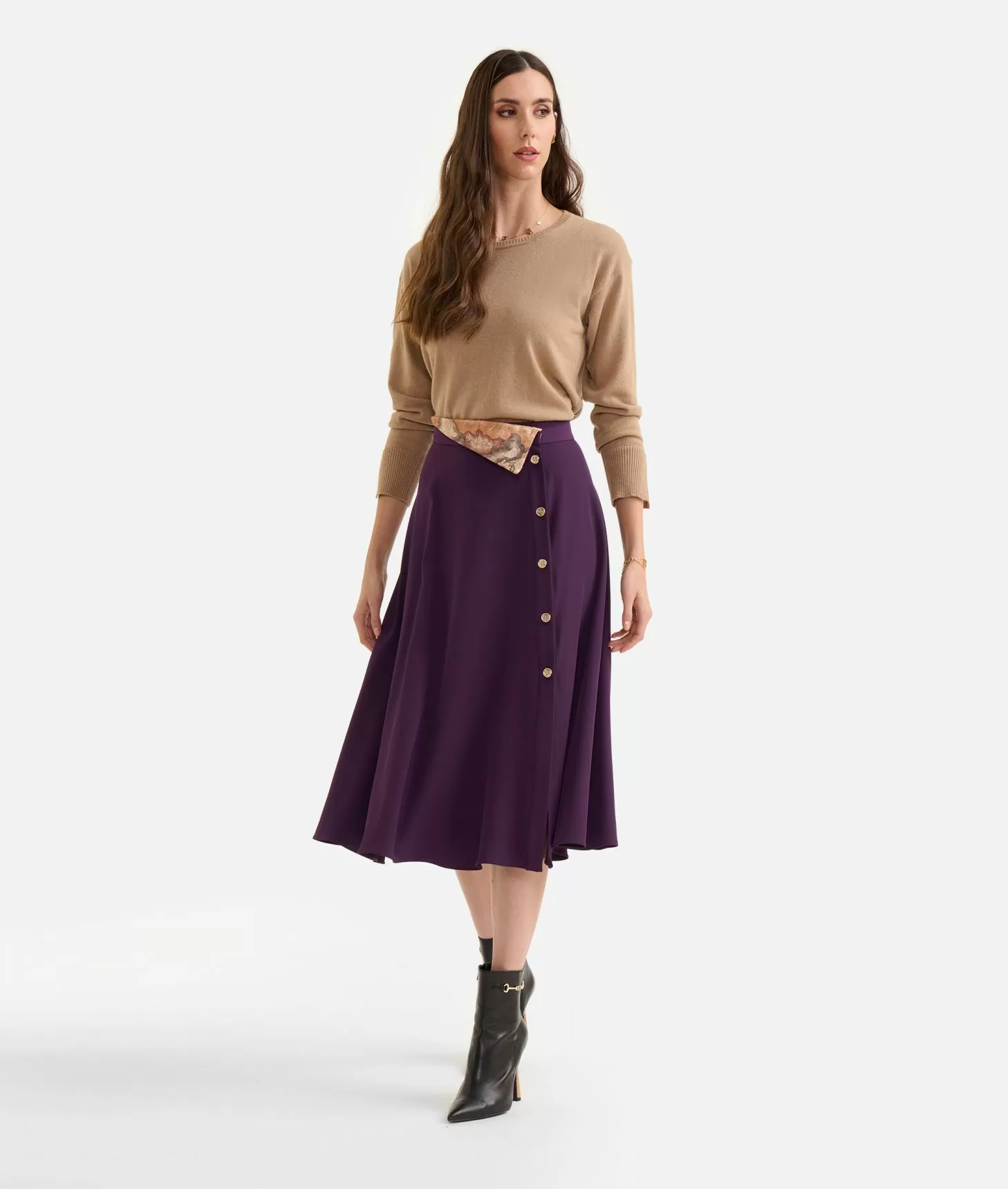 Alviero martini 1a classe Gonna con bottoni gioiello in cady inverno Uva