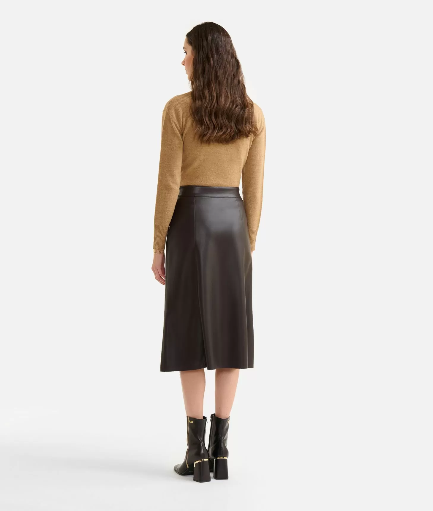 Alviero Martini 1a Classe Gonna In Eco Nappa Con Cintura Gioiello Cioccolato