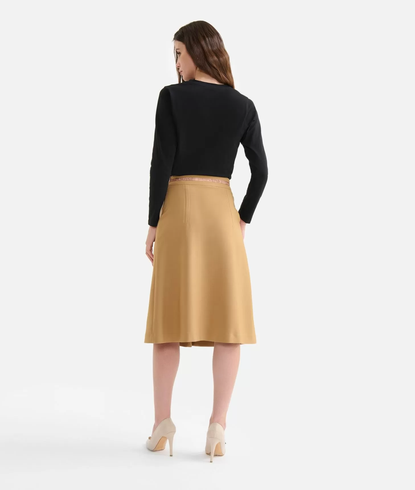 Alviero Martini 1a Classe Gonna Svasata In Cavallery Con Cinturina Geo Classic Cammello