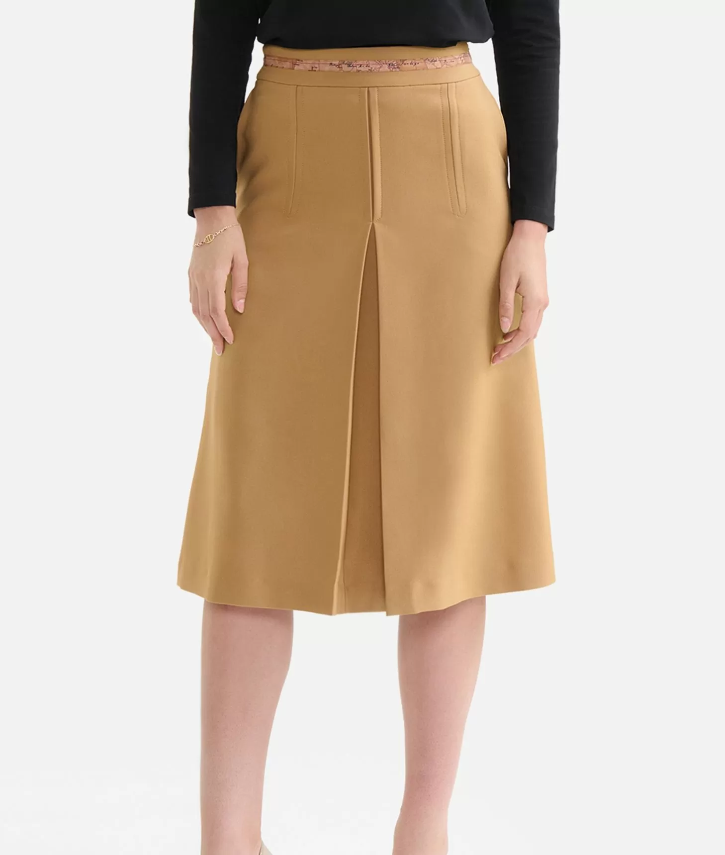 Alviero Martini 1a Classe Gonna Svasata In Cavallery Con Cinturina Geo Classic Cammello