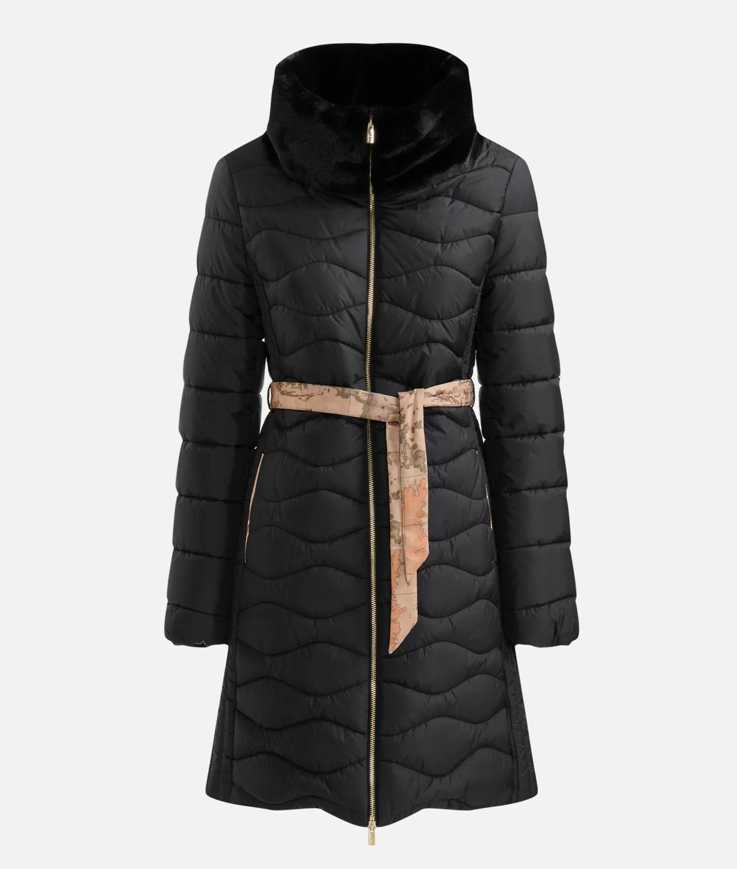 Alviero Martini 1a Classe Imbottito In Nylon Cangiante Con Collo Ecofur Nero