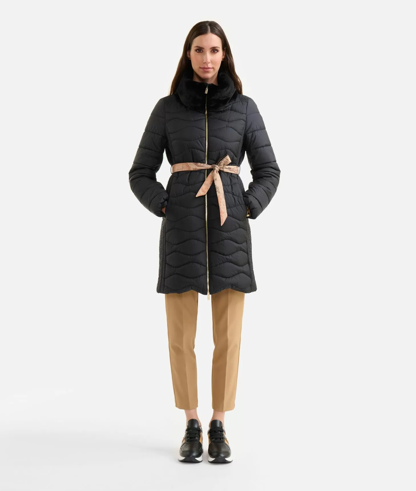 Alviero martini 1a classe Imbottito in nylon cangiante con collo ecofur Nero