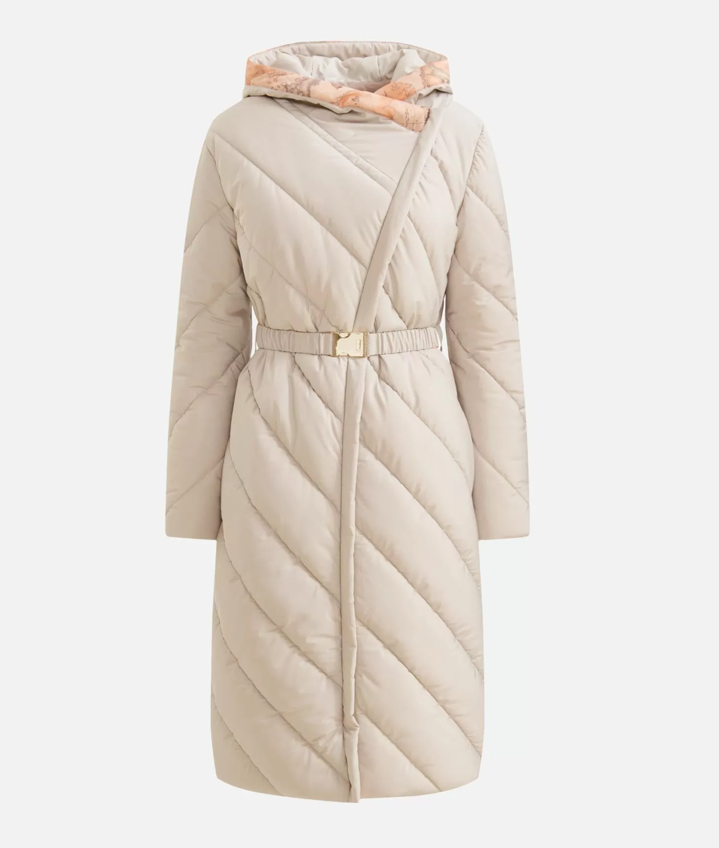 Alviero Martini 1a Classe Imbottito Lungo In Nylon Con Cappuccio Greige