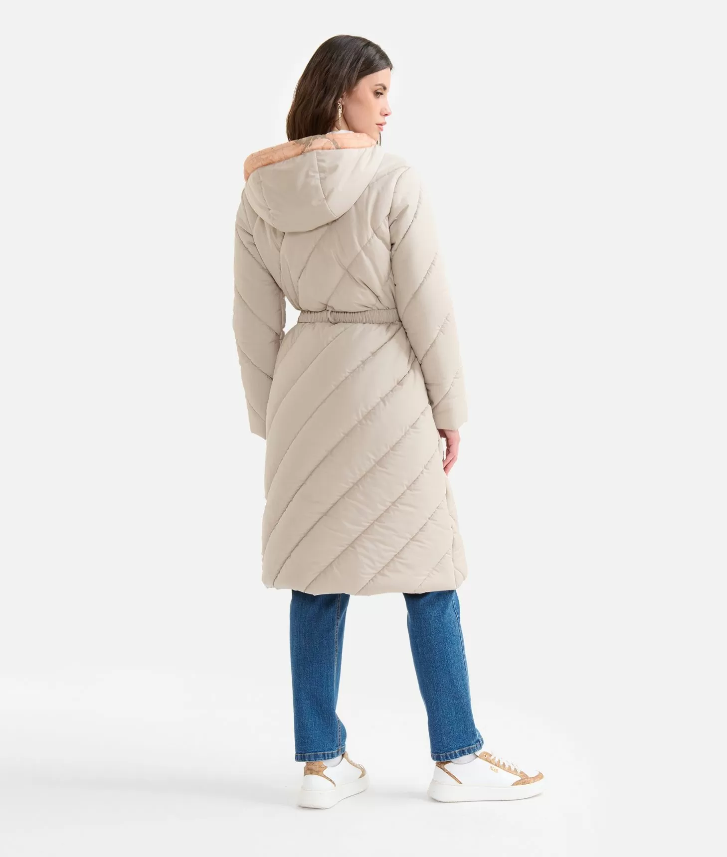 Alviero Martini 1a Classe Imbottito Lungo In Nylon Con Cappuccio Greige