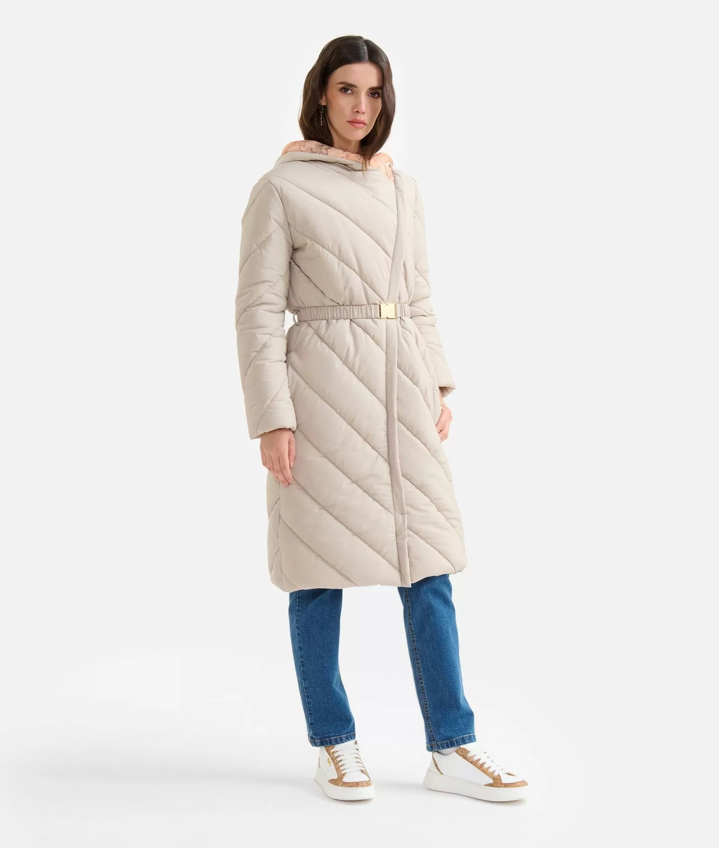 Alviero martini 1a classe Imbottito lungo in nylon con cappuccio Greige