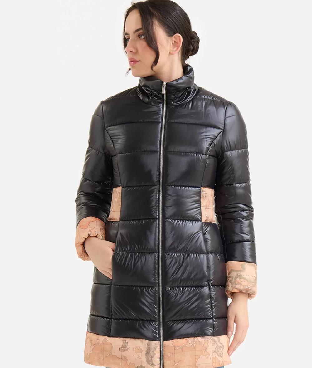 Alviero Martini 1a Classe Imbottito Lungo In Nylon Leggero Lucido Nero