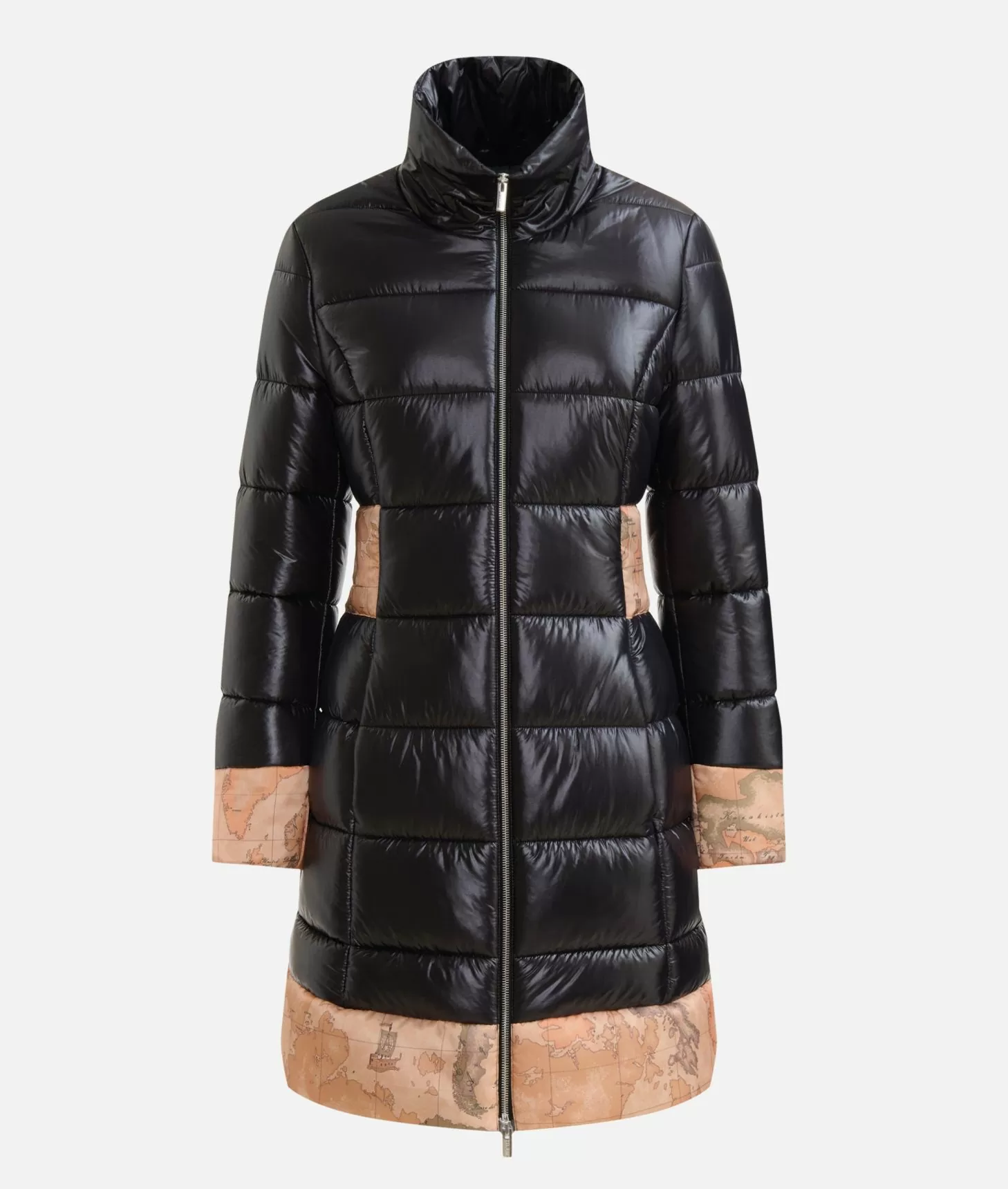 Alviero Martini 1a Classe Imbottito Lungo In Nylon Leggero Lucido Nero