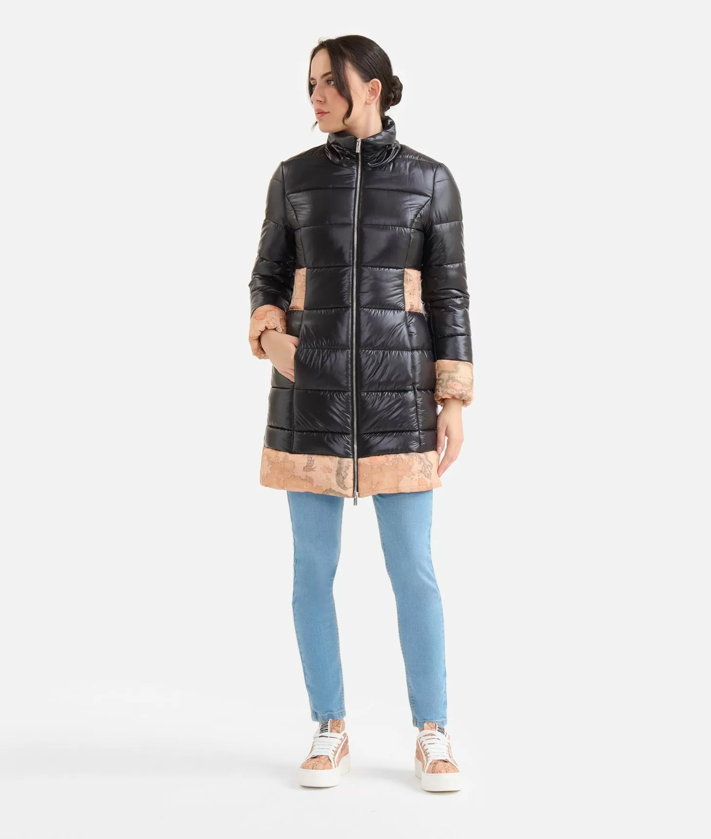 Alviero martini 1a classe Imbottito lungo in nylon leggero lucido Nero