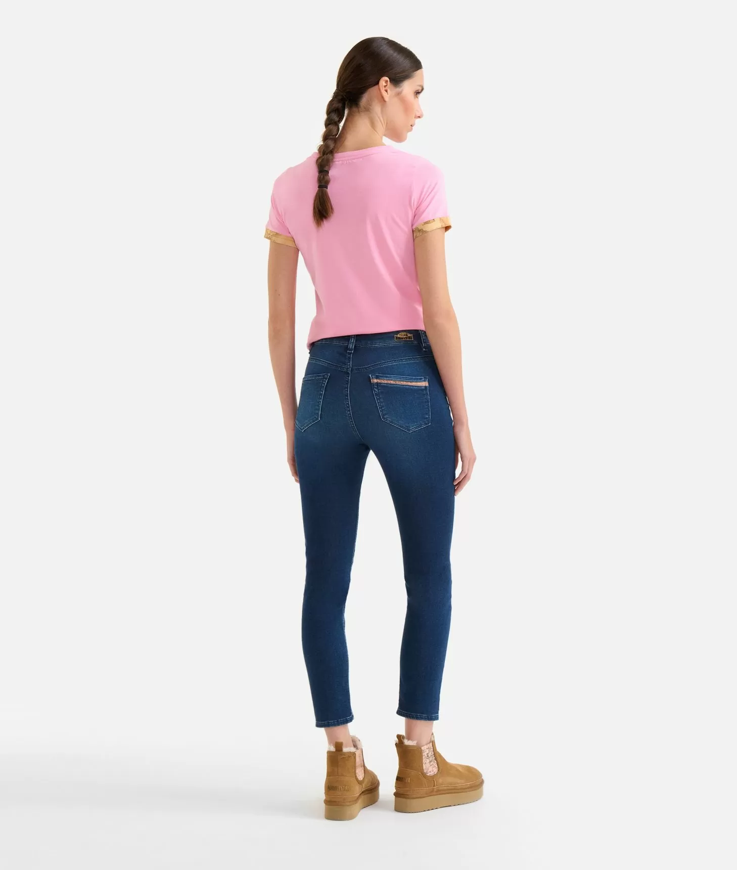 Alviero Martini 1a Classe Jeans Slim In Denim Felpa A Vita Alta Blu Stone