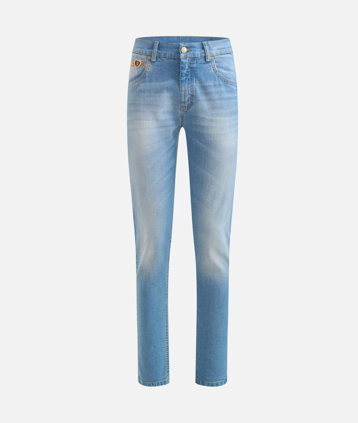 Alviero Martini 1a Classe Jeans Slim In Denim Stretch Con Charm Cuore Blu Beach