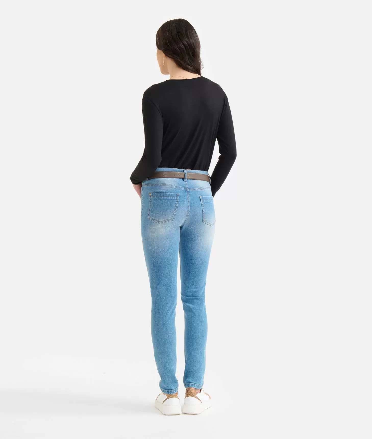 Alviero Martini 1a Classe Jeans Slim In Denim Stretch Con Charm Cuore Blu Beach