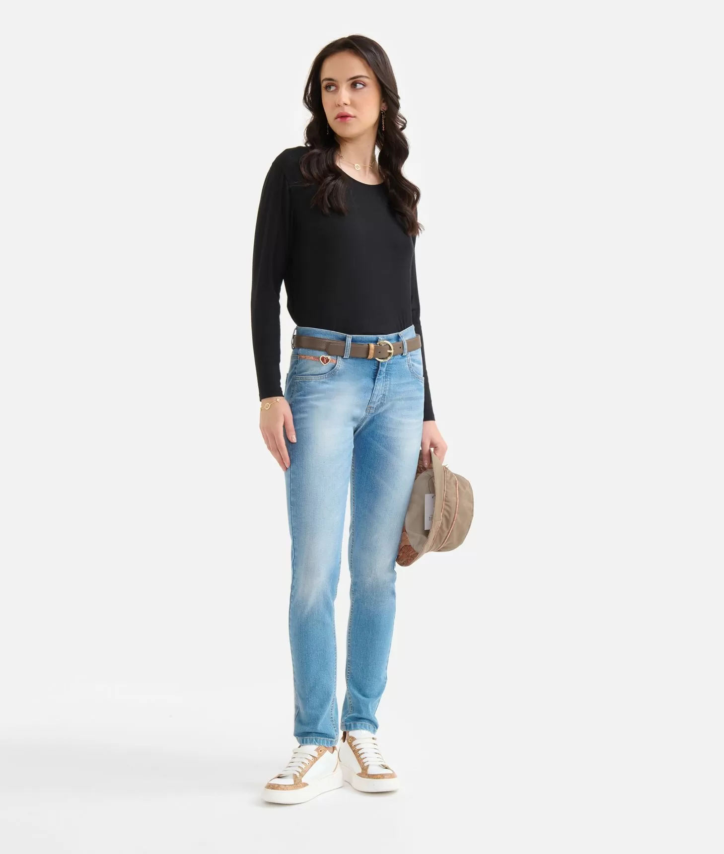 Alviero martini 1a classe Jeans slim in denim stretch con charm cuore Blu Beach
