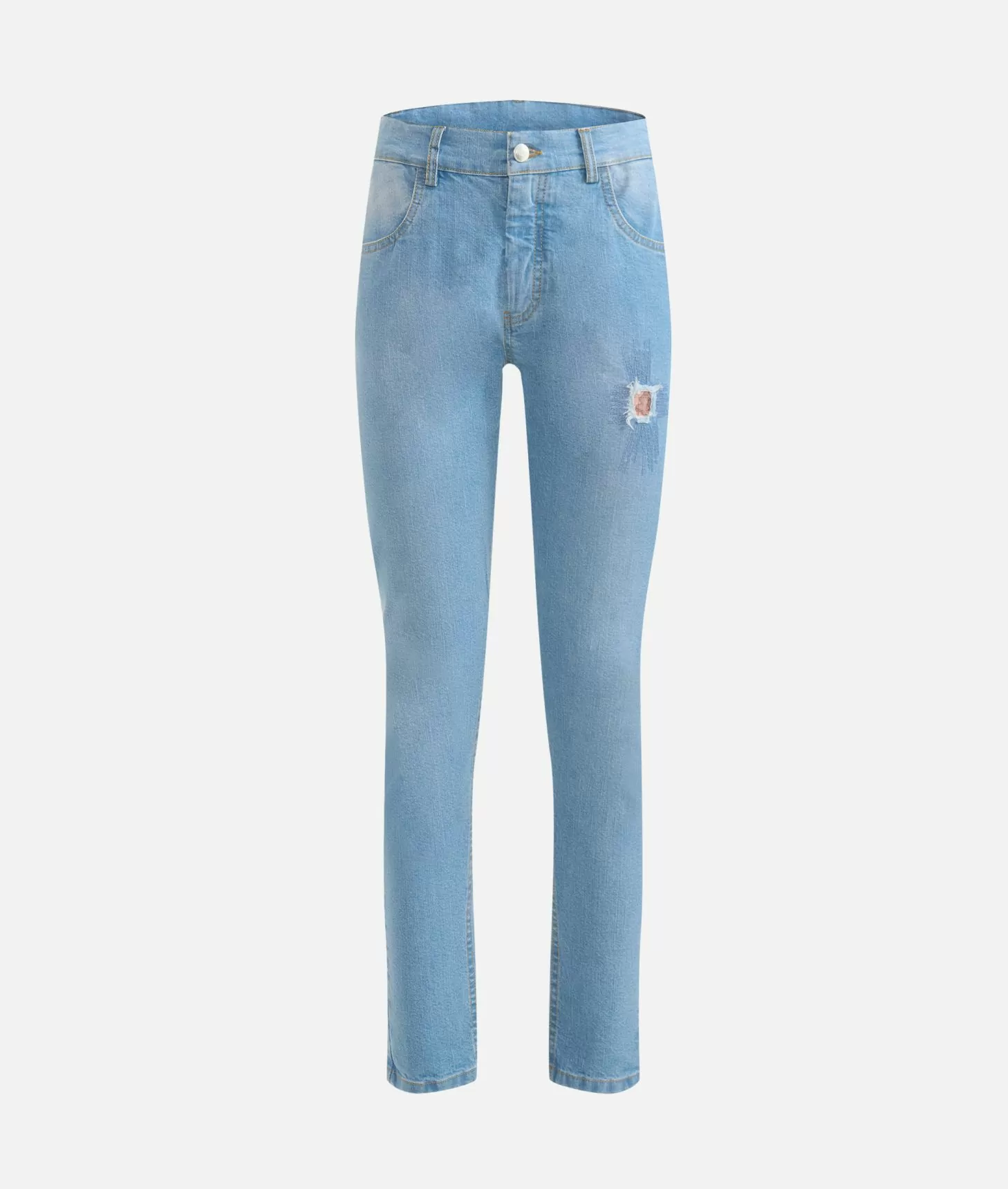 Alviero Martini 1a Classe Jeans Slim In Denim Stretch Trattato Con Dettaglio Geo Classic Blu Beach