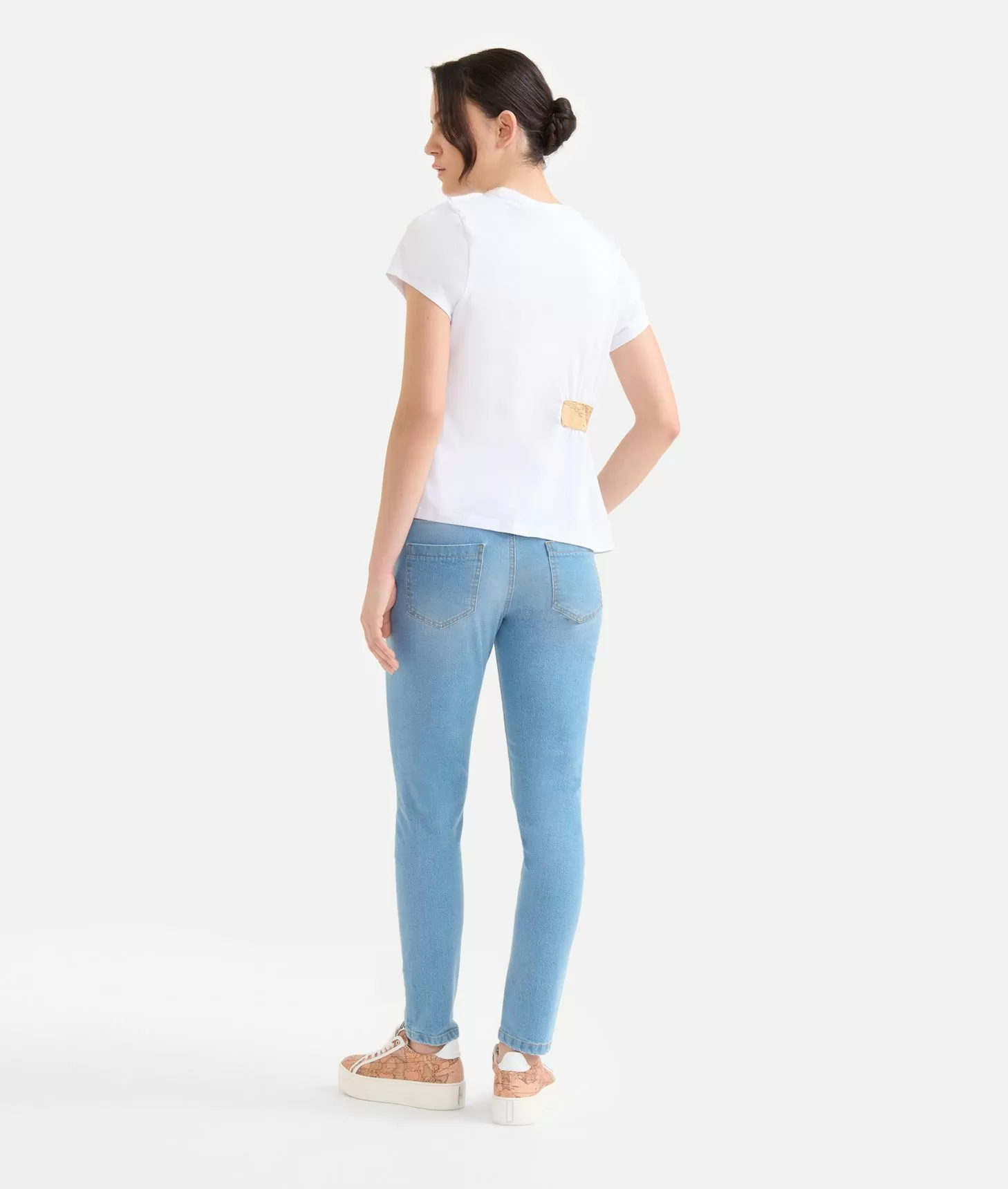 Alviero Martini 1a Classe Jeans Slim In Denim Stretch Trattato Con Dettaglio Geo Classic Blu Beach