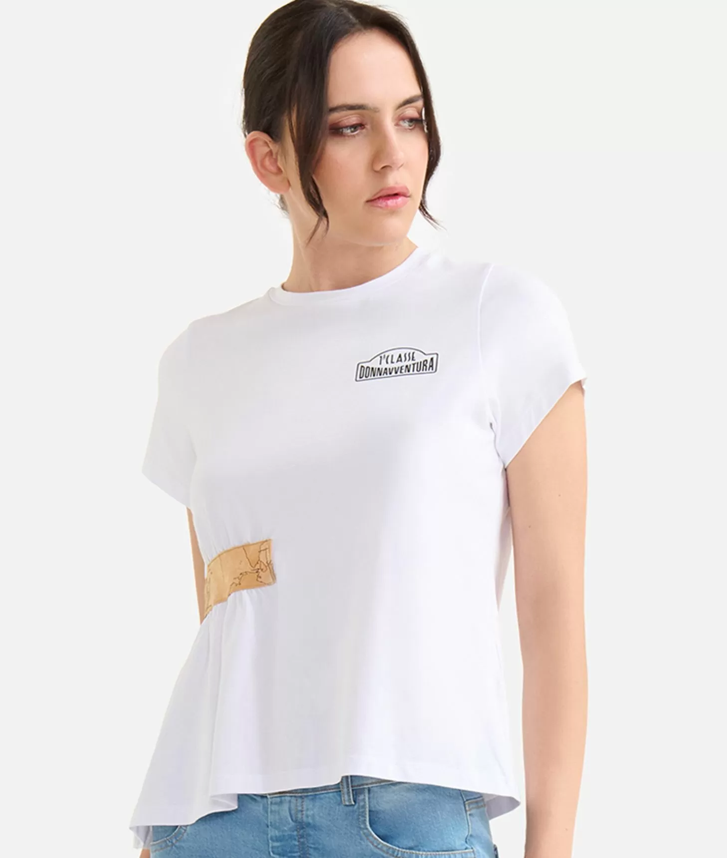 Alviero Martini 1a Classe Jeans Slim In Denim Stretch Trattato Con Dettaglio Geo Classic Blu Beach