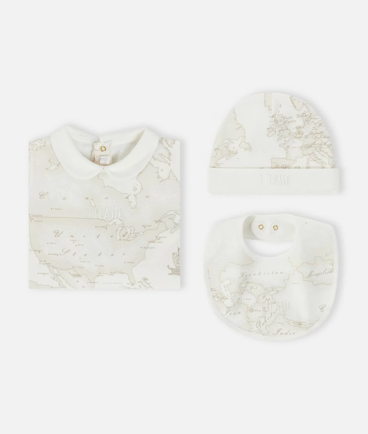 Alviero martini 1a classe Kit con tutina bavaglino e cappellino Geo White