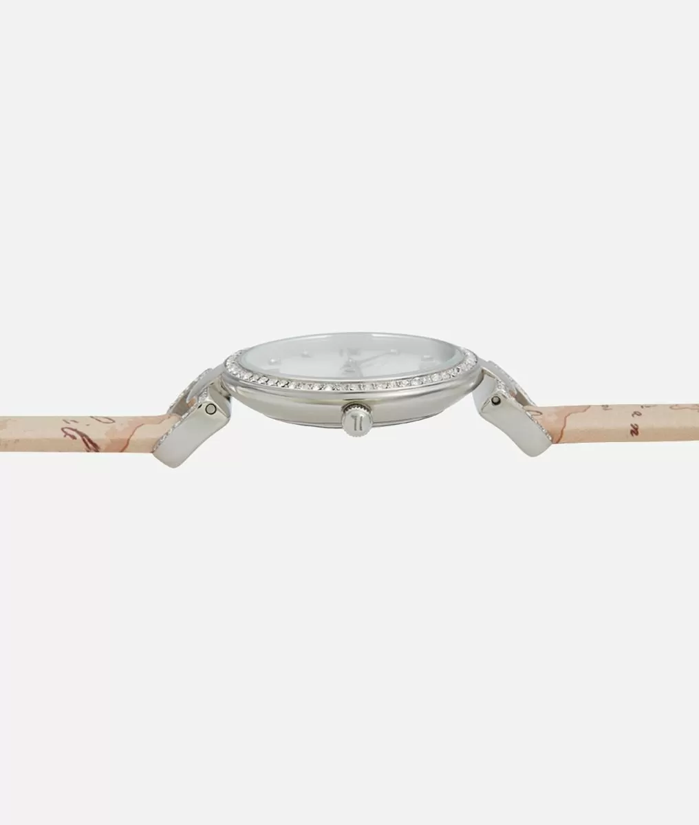 Alviero Martini 1a Classe Madagascar Orologio Con Cinturino In Pelle Stampa Geo Beige