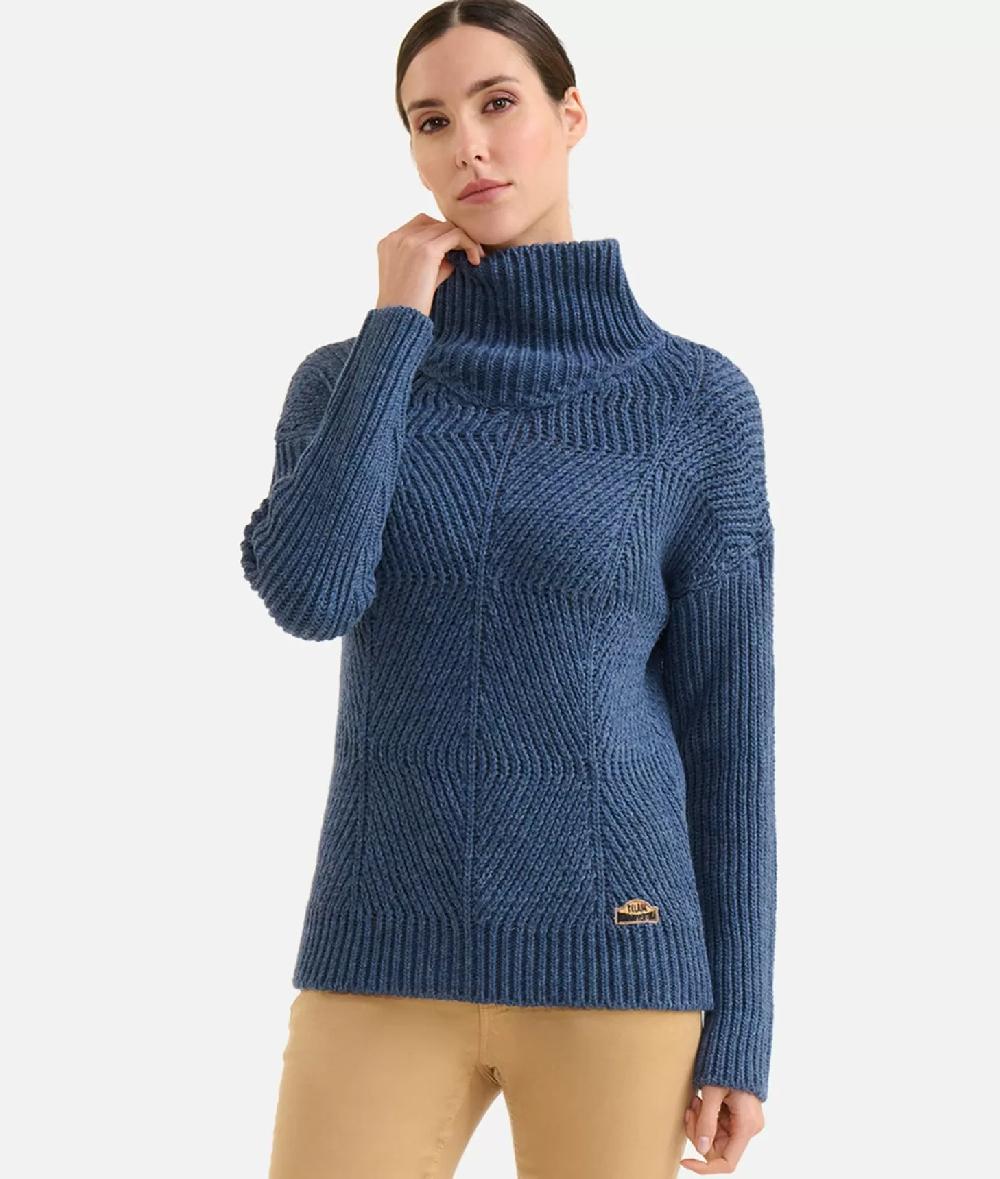 Alviero Martini 1a Classe Maglia A Collo Alto In Filato Misto Lana Vergine Con Patch Donnavventura Denim