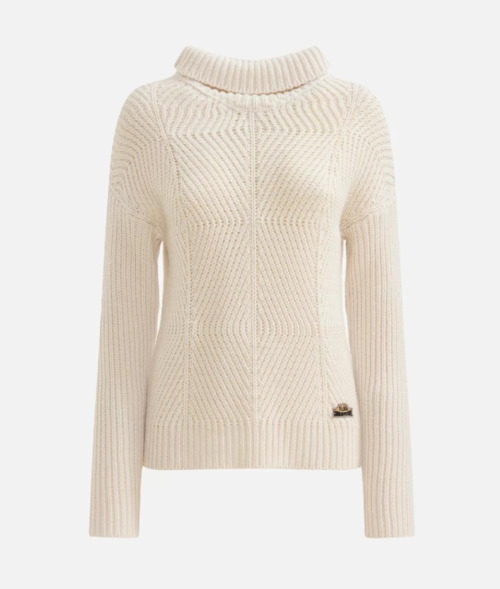 Alviero Martini 1a Classe Maglia A Collo Alto In Filato Misto Lana Vergine Con Patch Donnavventura Naturale