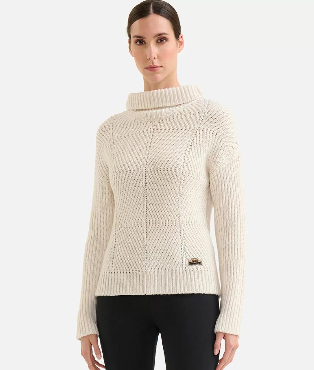 Alviero Martini 1a Classe Maglia A Collo Alto In Filato Misto Lana Vergine Con Patch Donnavventura Naturale