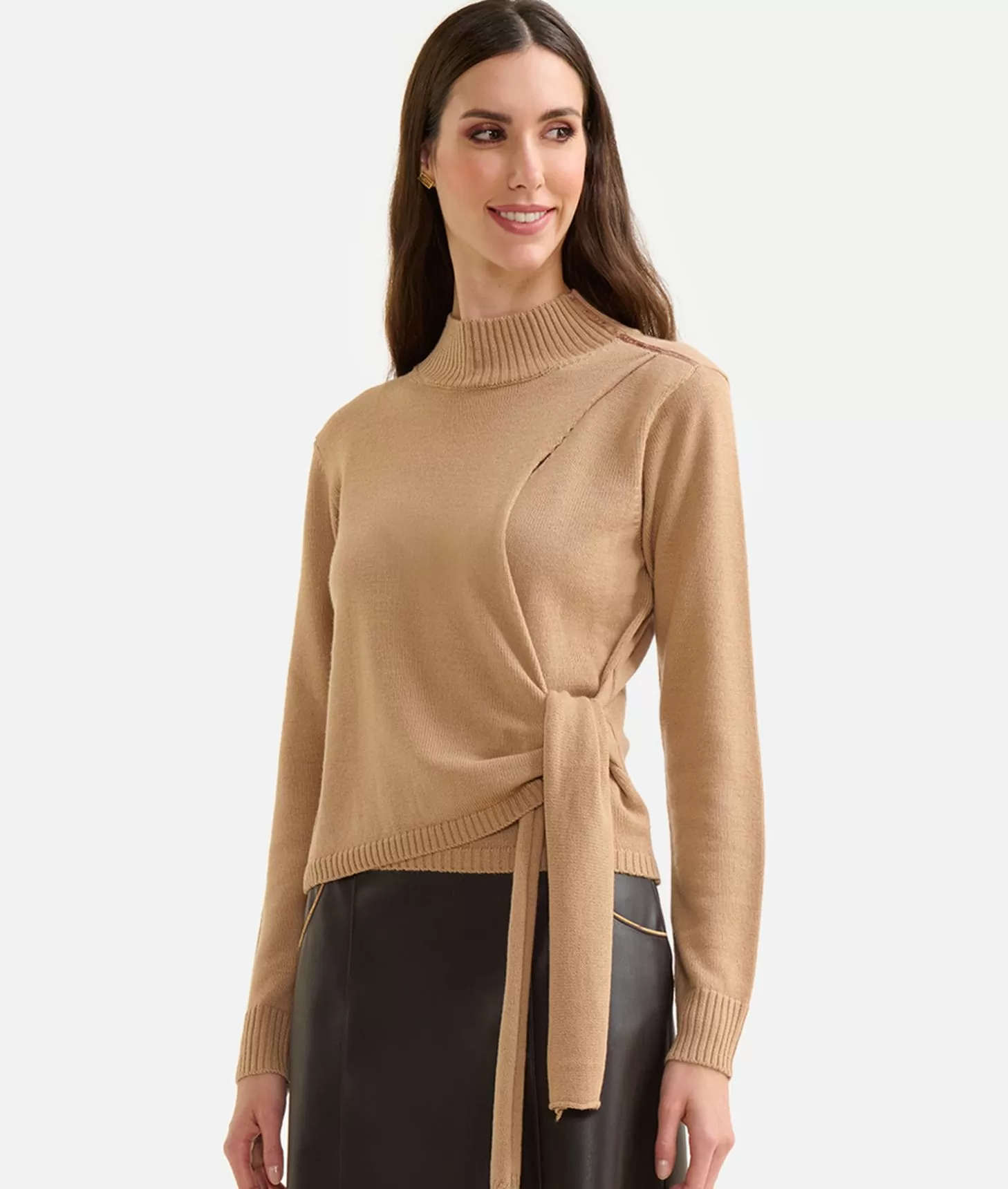 Alviero Martini 1a Classe Maglia Annodata In Filato Misto Lana Con Toppe Geo Classic Cammello