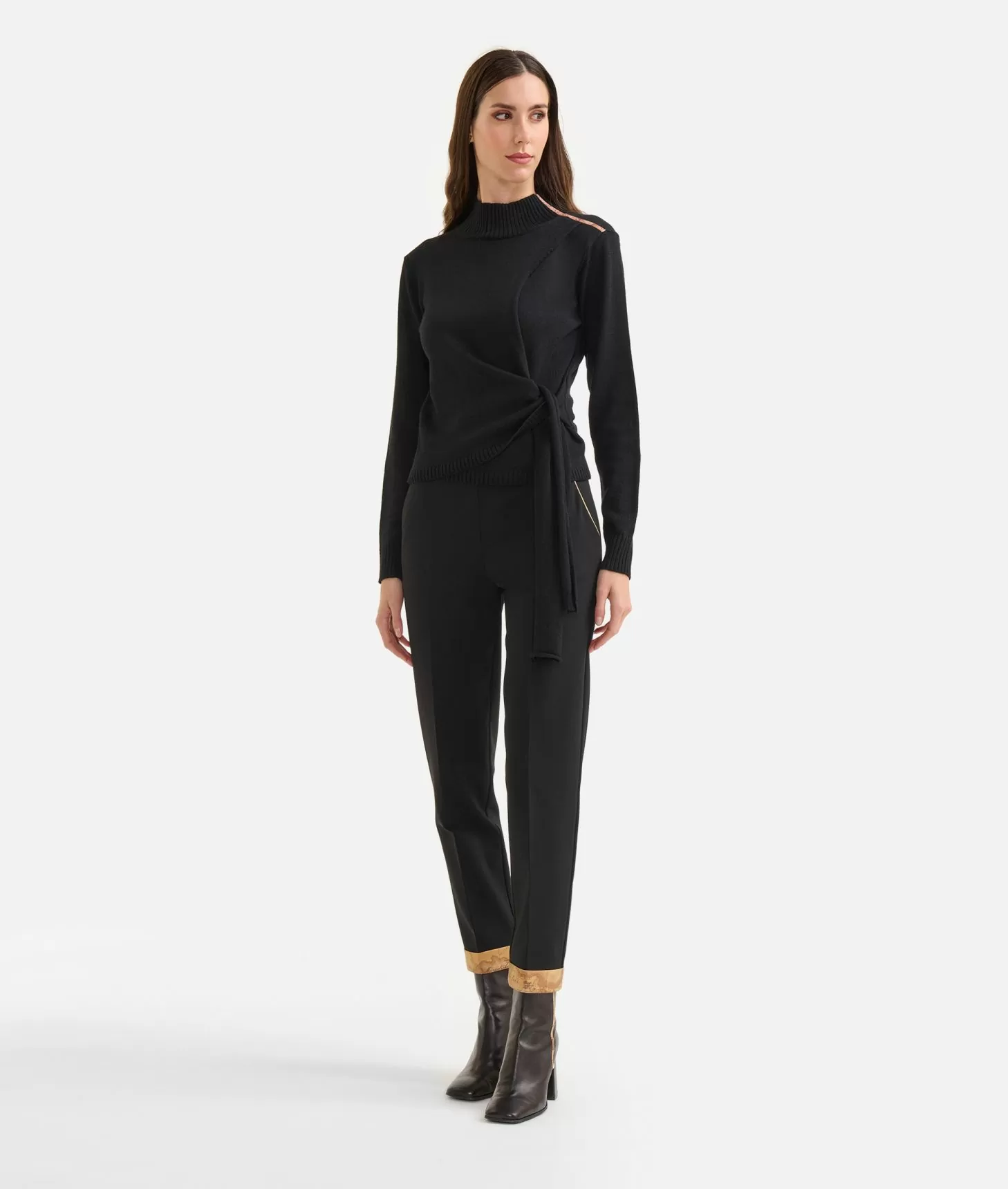 Alviero martini 1a classe Maglia annodata in filato misto lana con toppe Geo Classic Nera