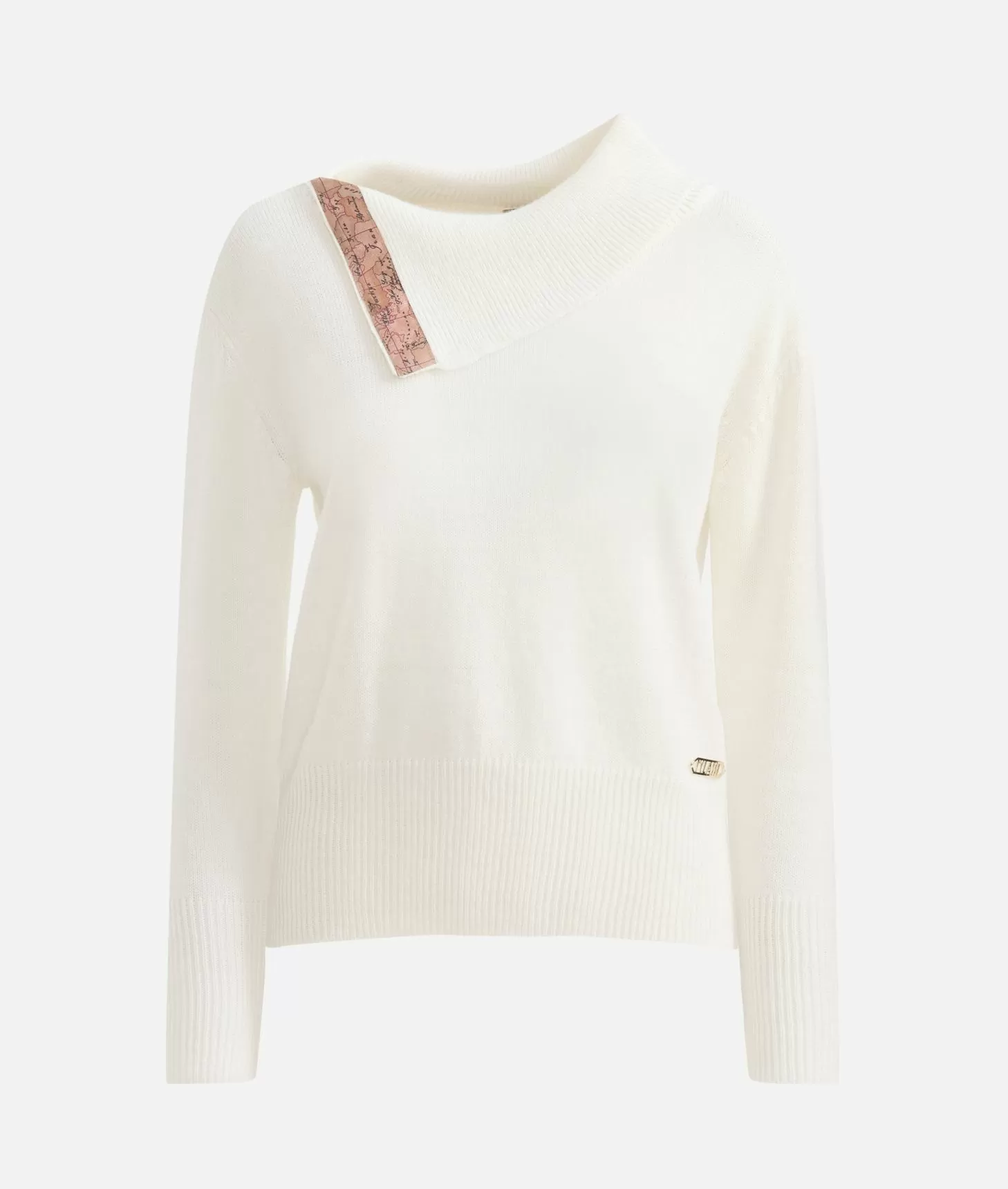 Alviero Martini 1a Classe Maglia Con Collo A Vela In Filato Misto Lana/alpaca Bianco Lana